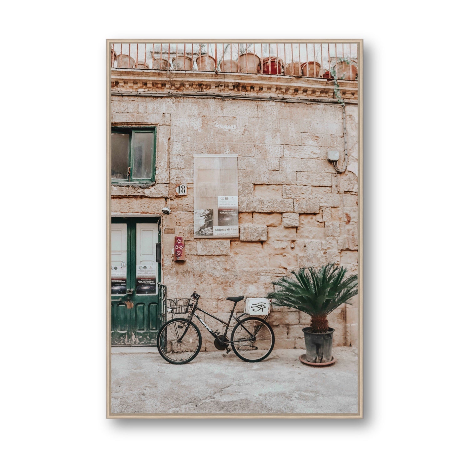 Salento Streets Puglia Lecce Italian wall art Statement fine art canvas in natural oak float frame