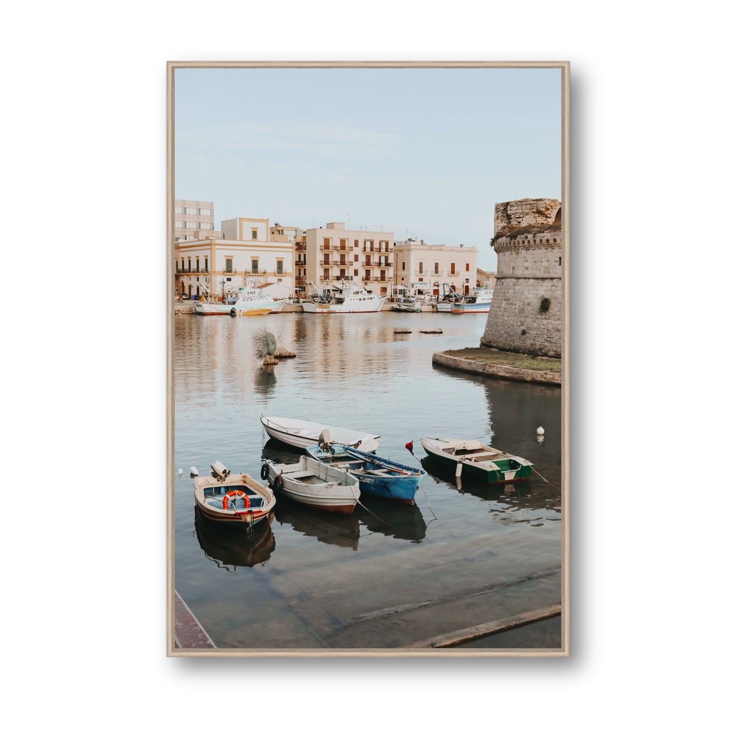 Fishing Legacy fine art print, Puglia, Italy, Statement, Natural Oak Float Frame, Fine Art Canvas