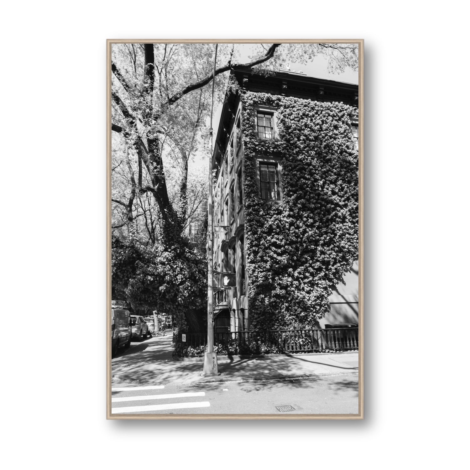 Vertical Garden New York NYC Black & White wall art Statement fine art canvas in natural oak float frame
