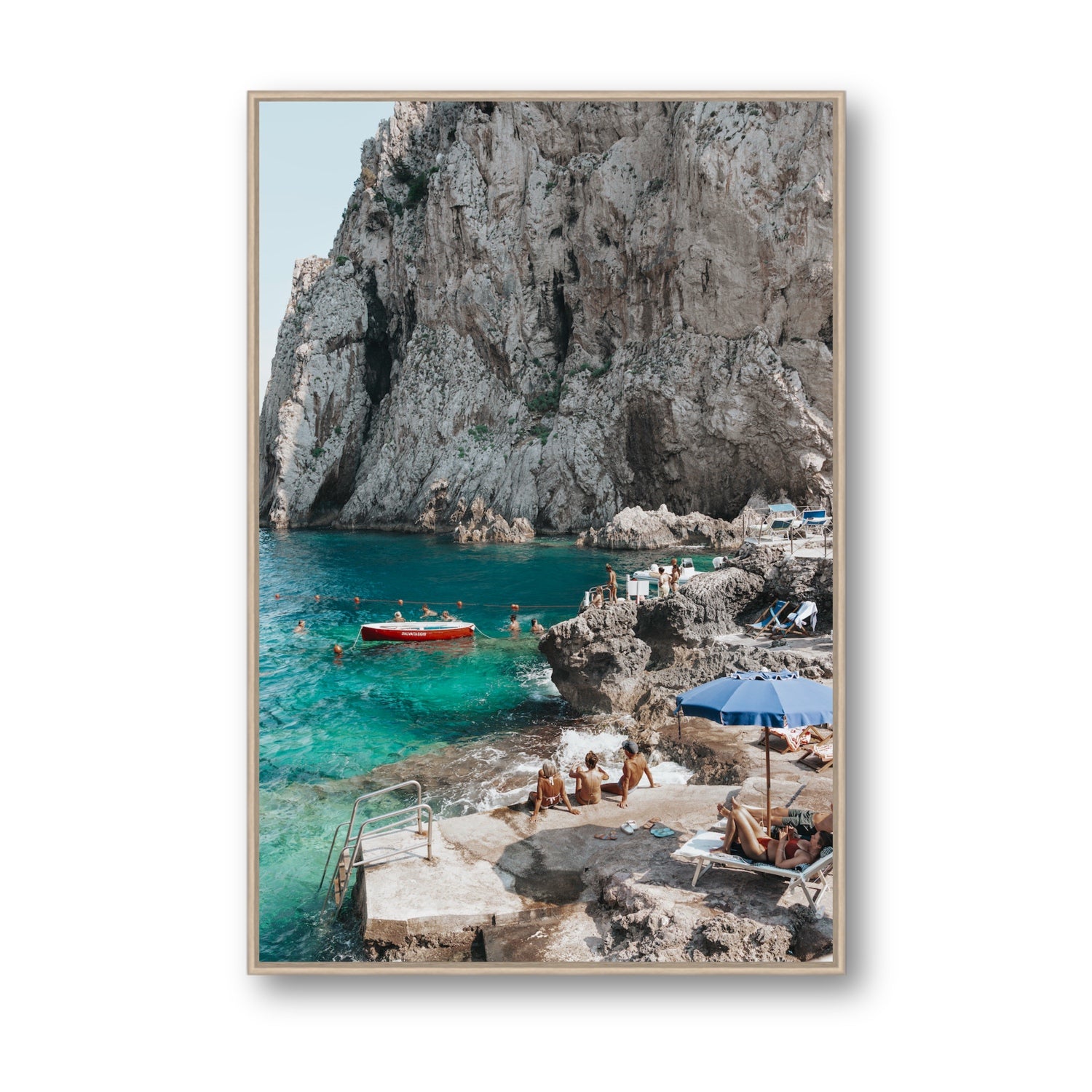 Tranquility fine art print, Capri, Italy, Statement, Natural Oak Float Frame, Fine Art Canvas