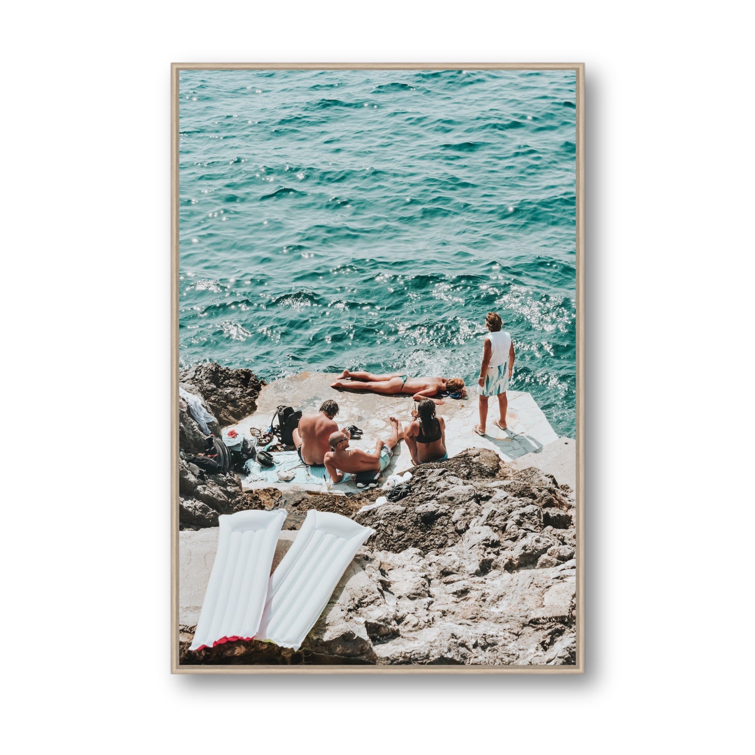 Gli Amici Praiano Amalfi Coast coastal wall art Statement fine art canvas in natural oak float frame