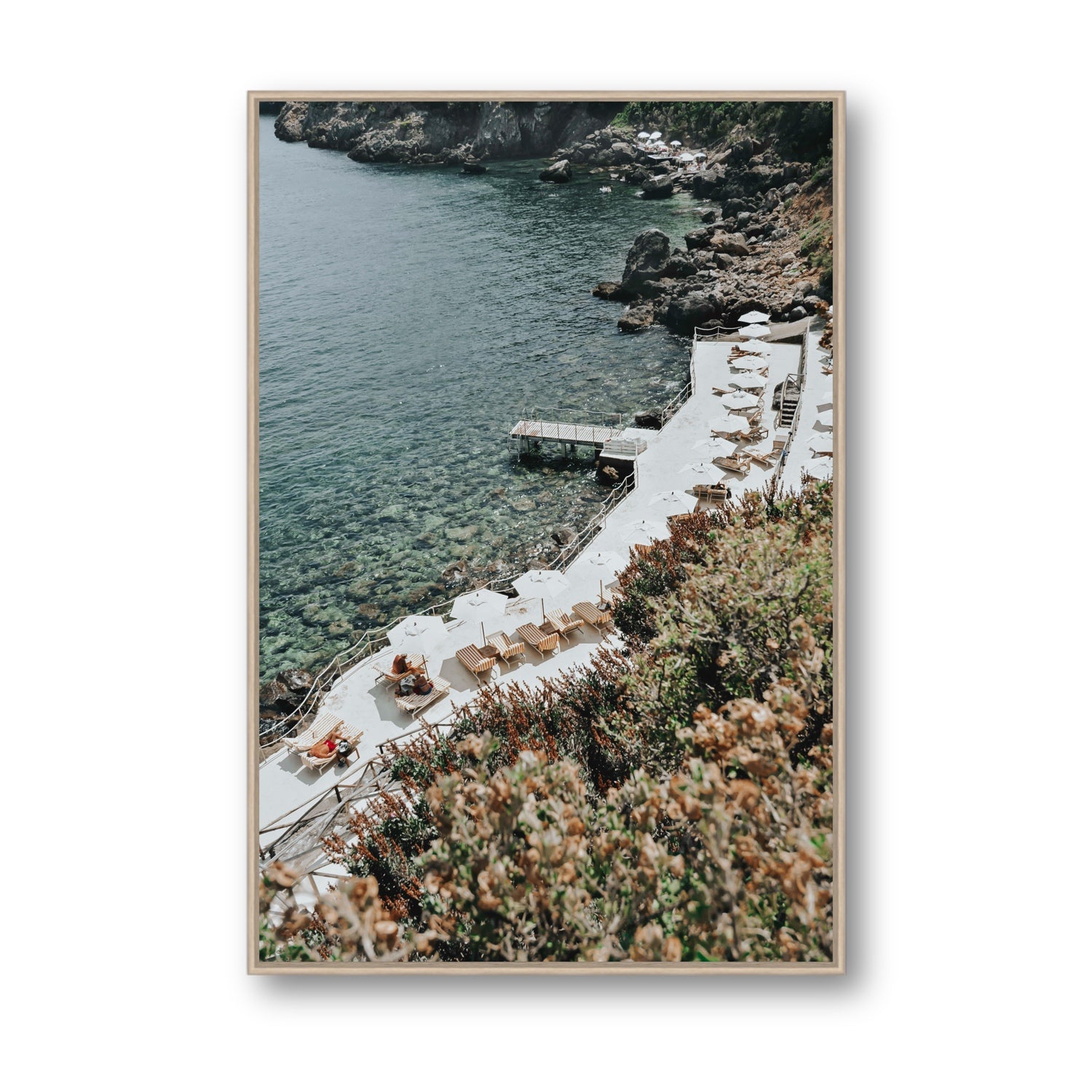 Go Beyond The Postcard Tuscany coastal wall art Statement fine art canvas in natural oak float frame