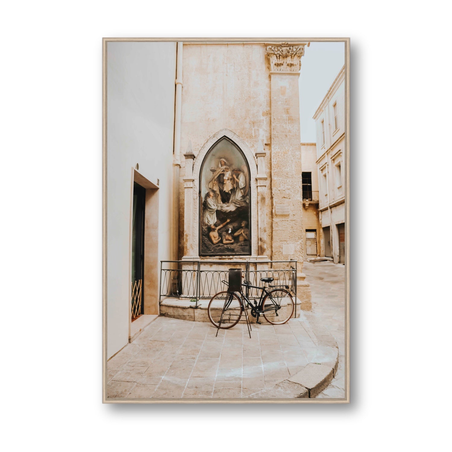 La Chiesa Puglia Otranto Italian wall art Statement fine art canvas in natural oak float frame