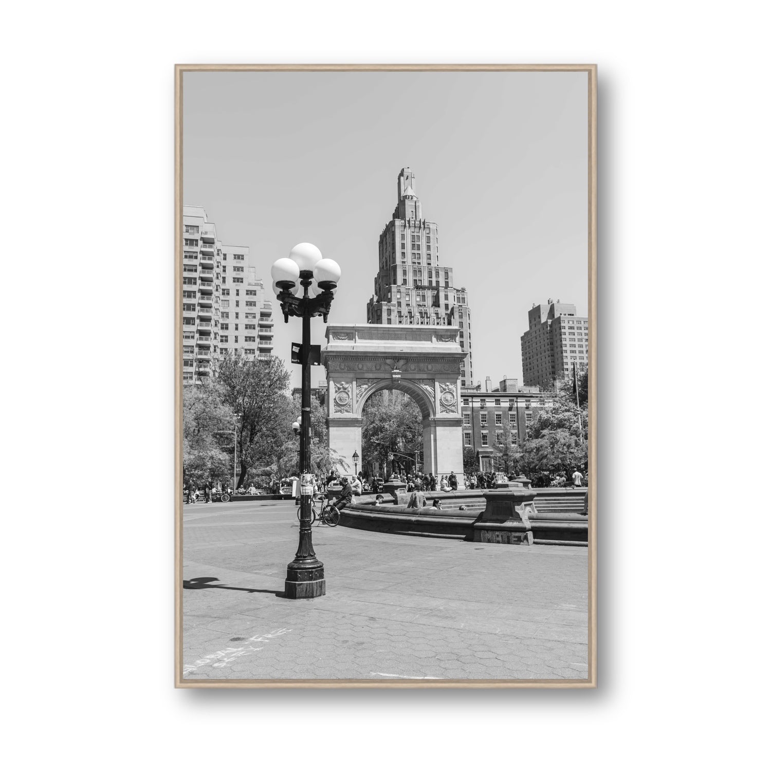 Pole Position New York NYC Black & White wall art Statement fine art canvas in natural oak float frame