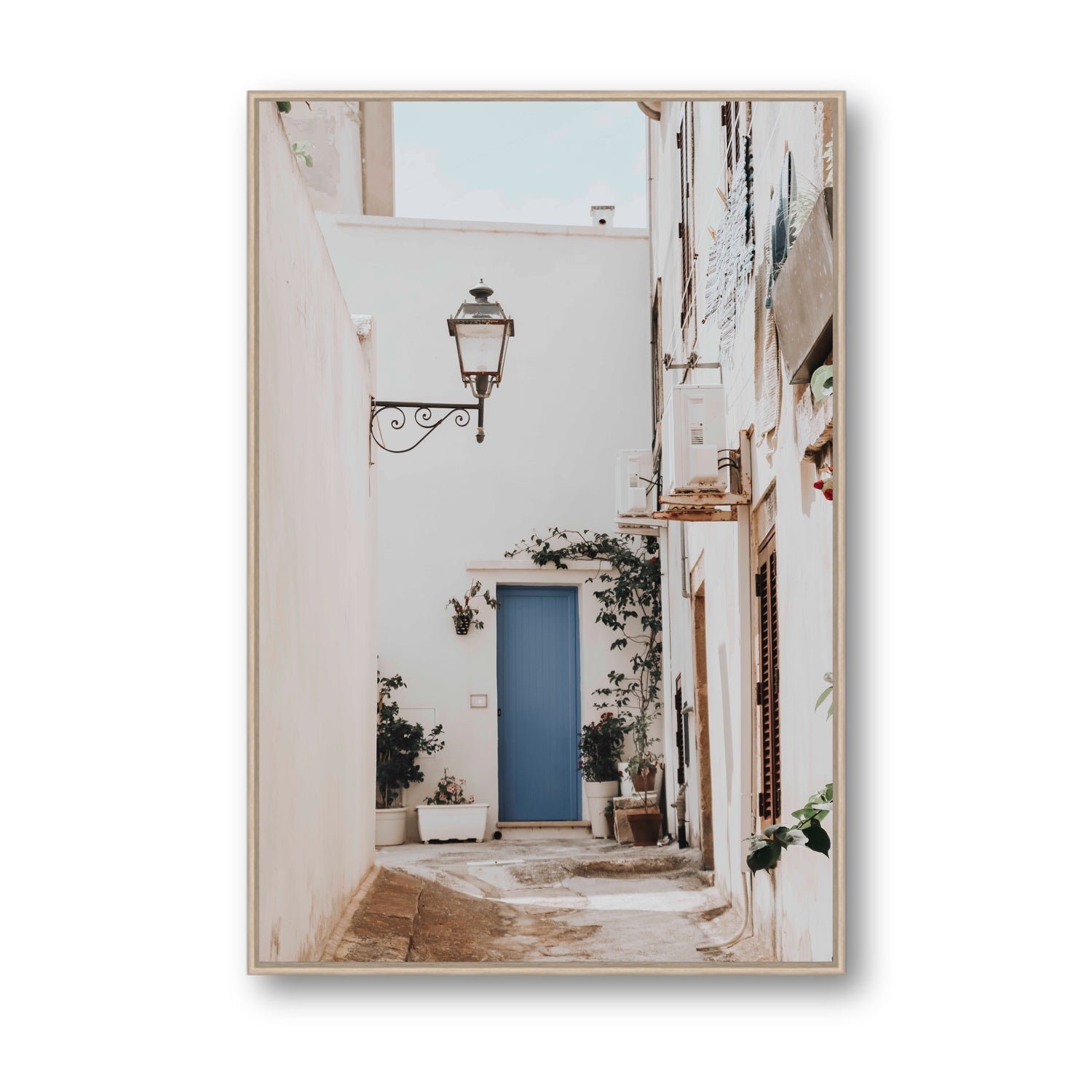 Entry Envy Puglia Ostuni wall art Statement fine art canvas in natural oak float frame
