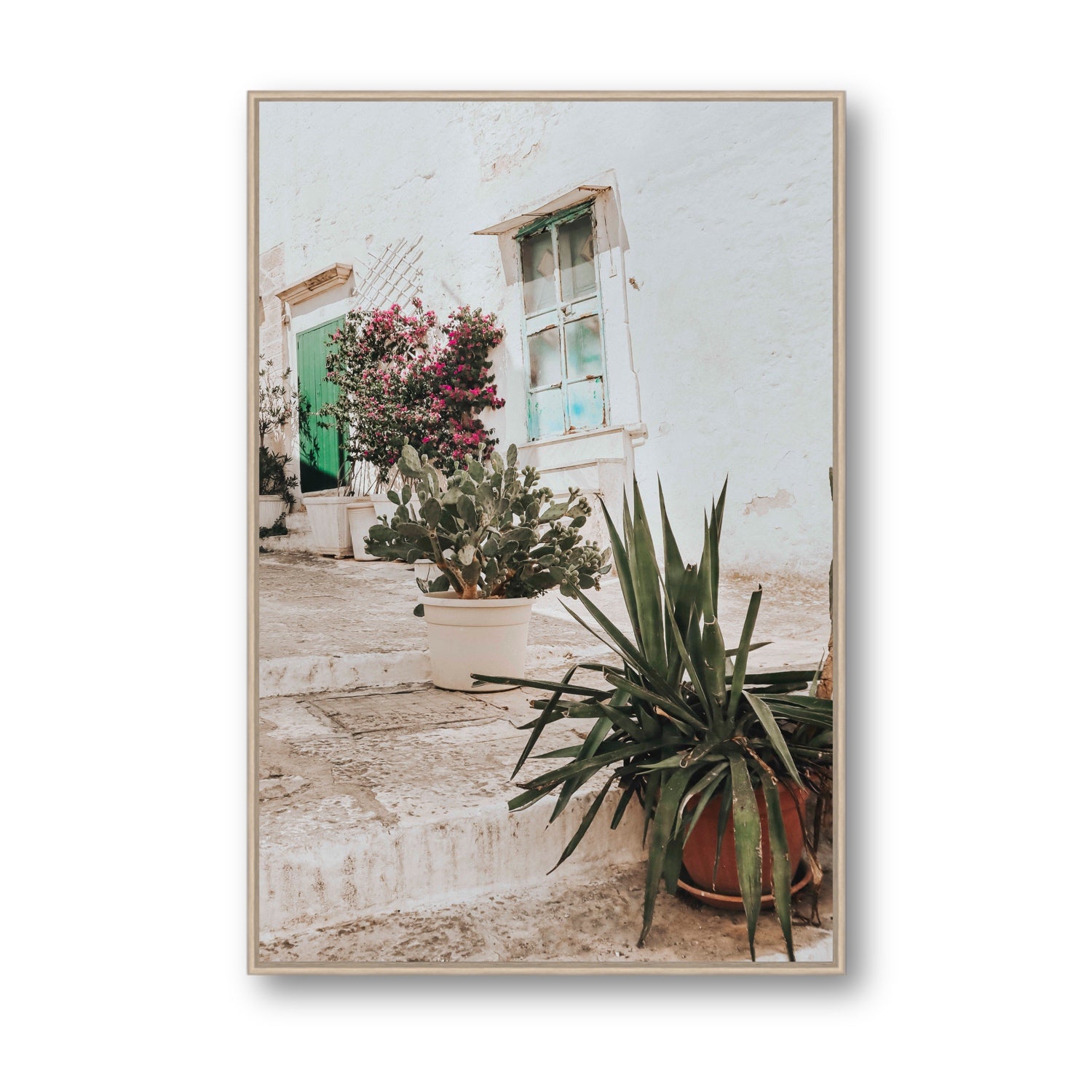 Giardino Segreto Puglia Ostuni wall art Statement fine art canvas in natural oak float frame