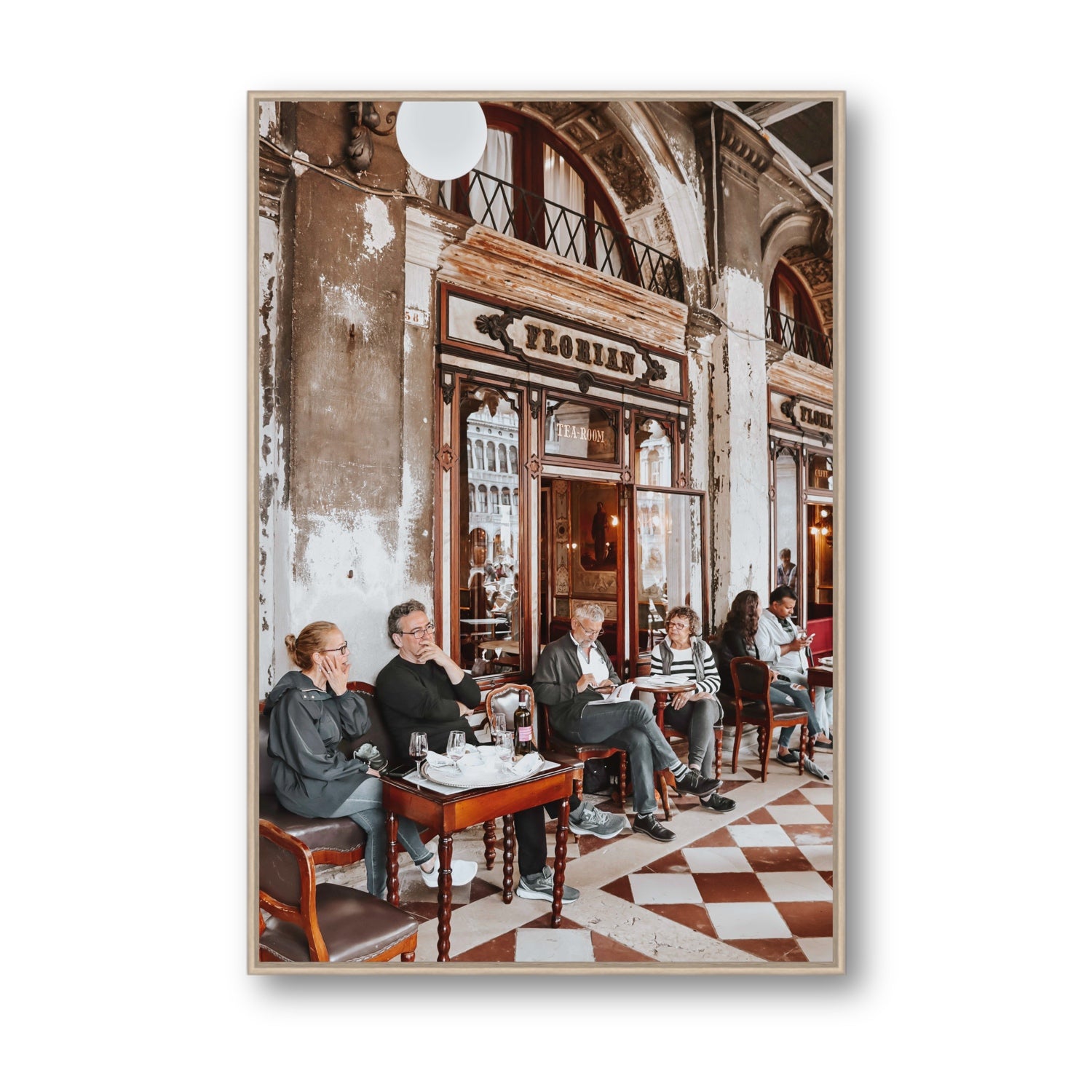 Tea Room Venice Italian wall art Statement fine art canvas in natural oak float frame