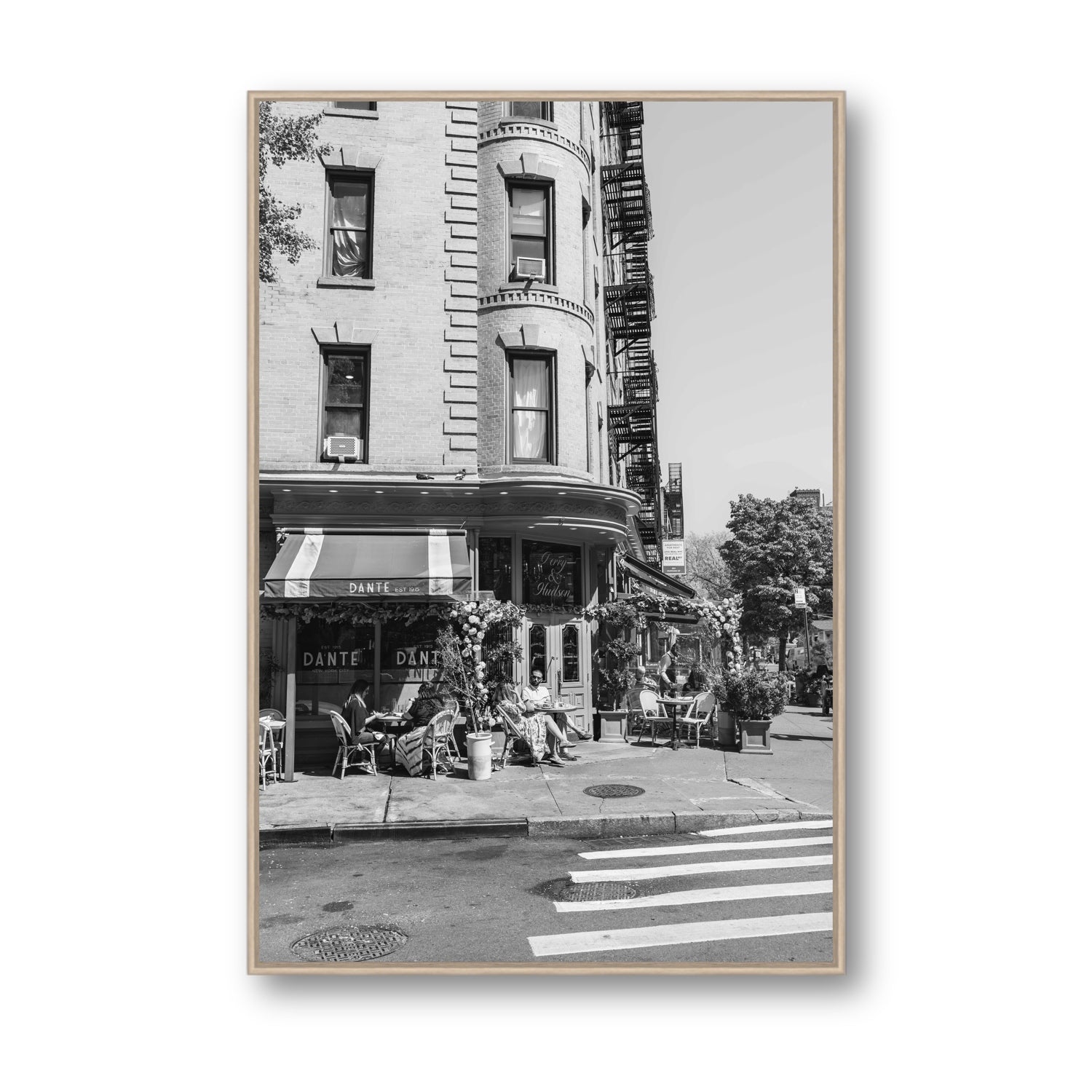 Sunny Soiree New York NYC Black & White wall art Statement fine art canvas in natural oak float frame