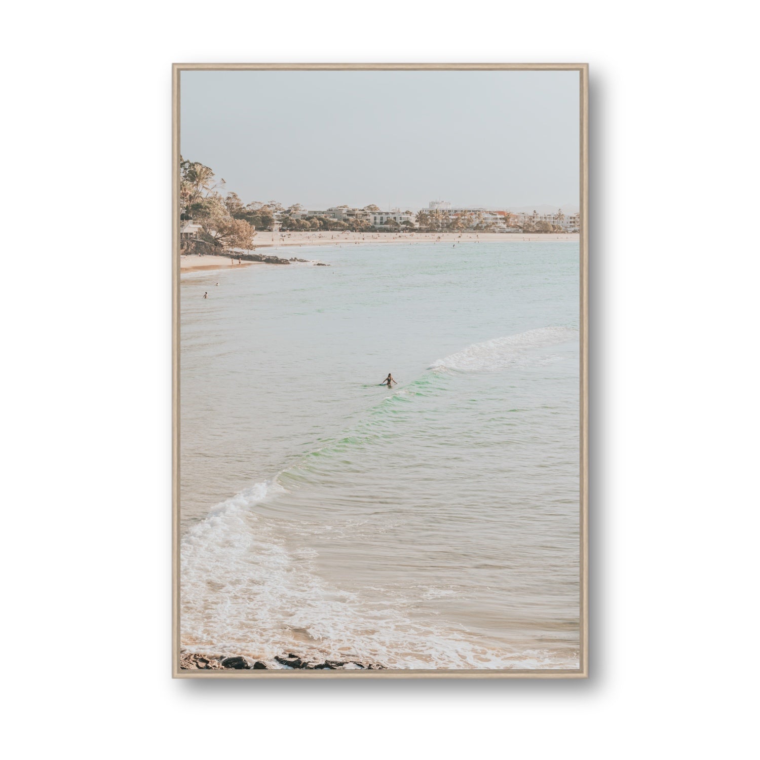 Salt Reverie fine art print, Noosa, Australia, coastal scenes artwork, Statement, Natural Oak Float Frame, Fine Art Canvas