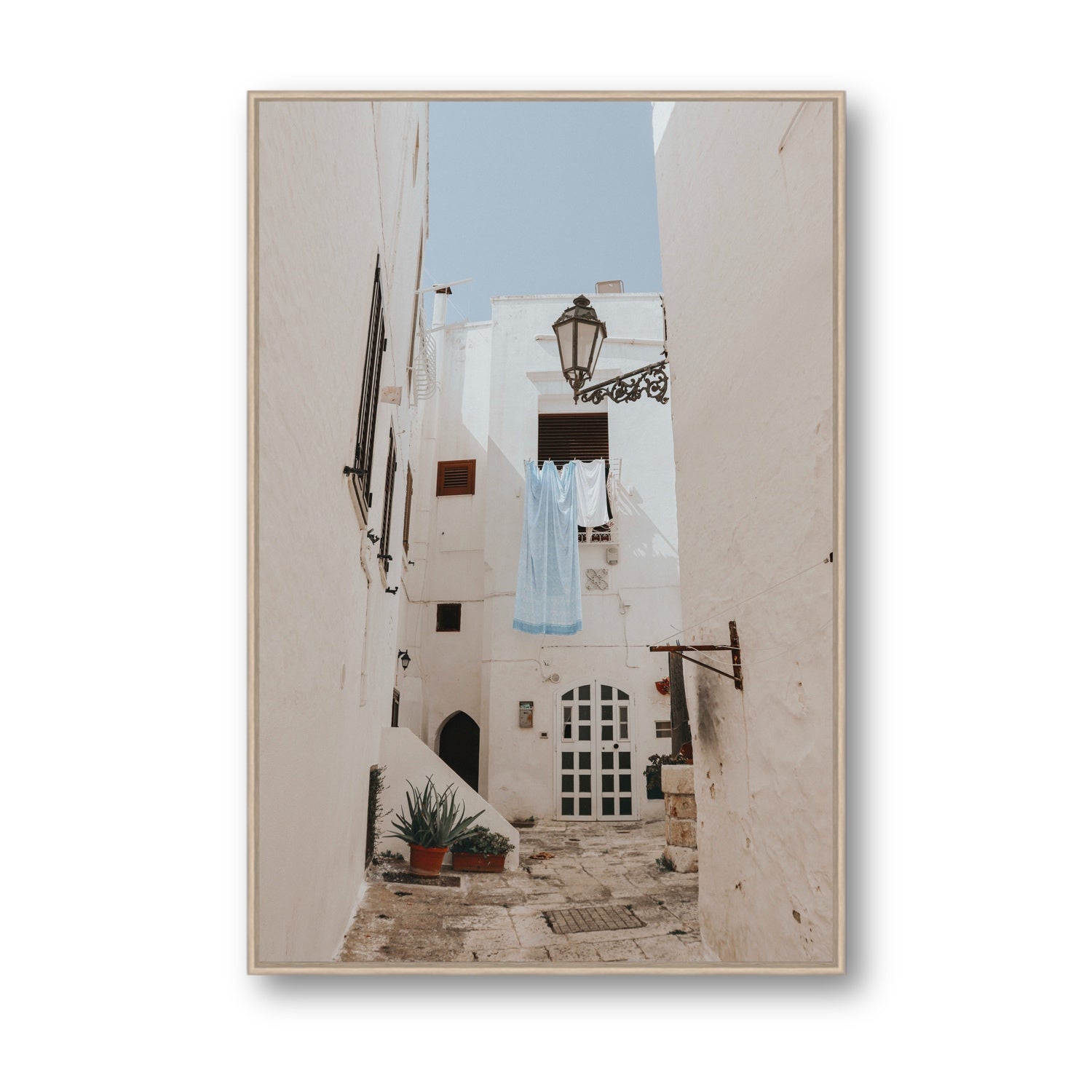 Laundry Day fine art print, Puglia, Italy, Statement, Natural Oak Float Frame, Fine Art Canvas