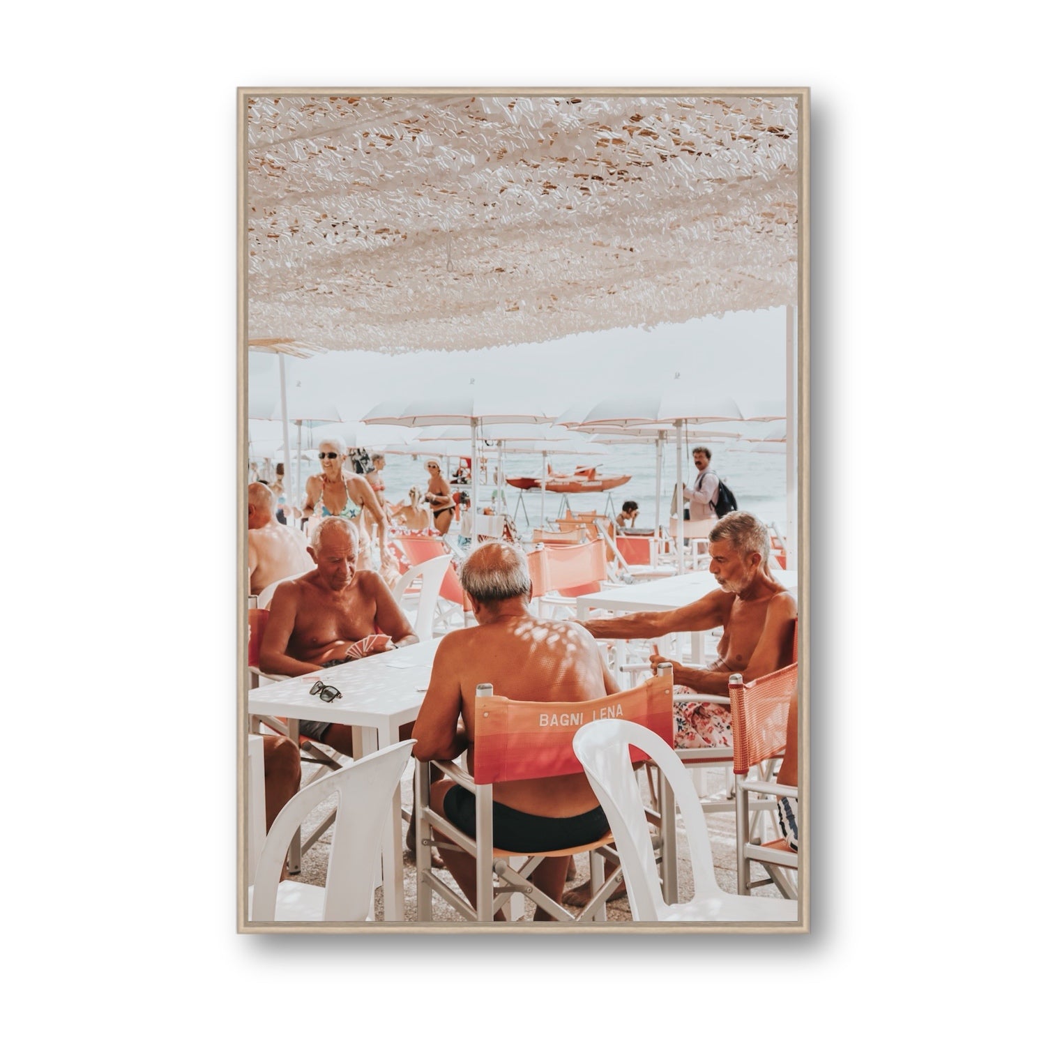 The Players fine art print, Alassio, Italy, Statement, Natural Oak Float Frame, Fine Art Canvas