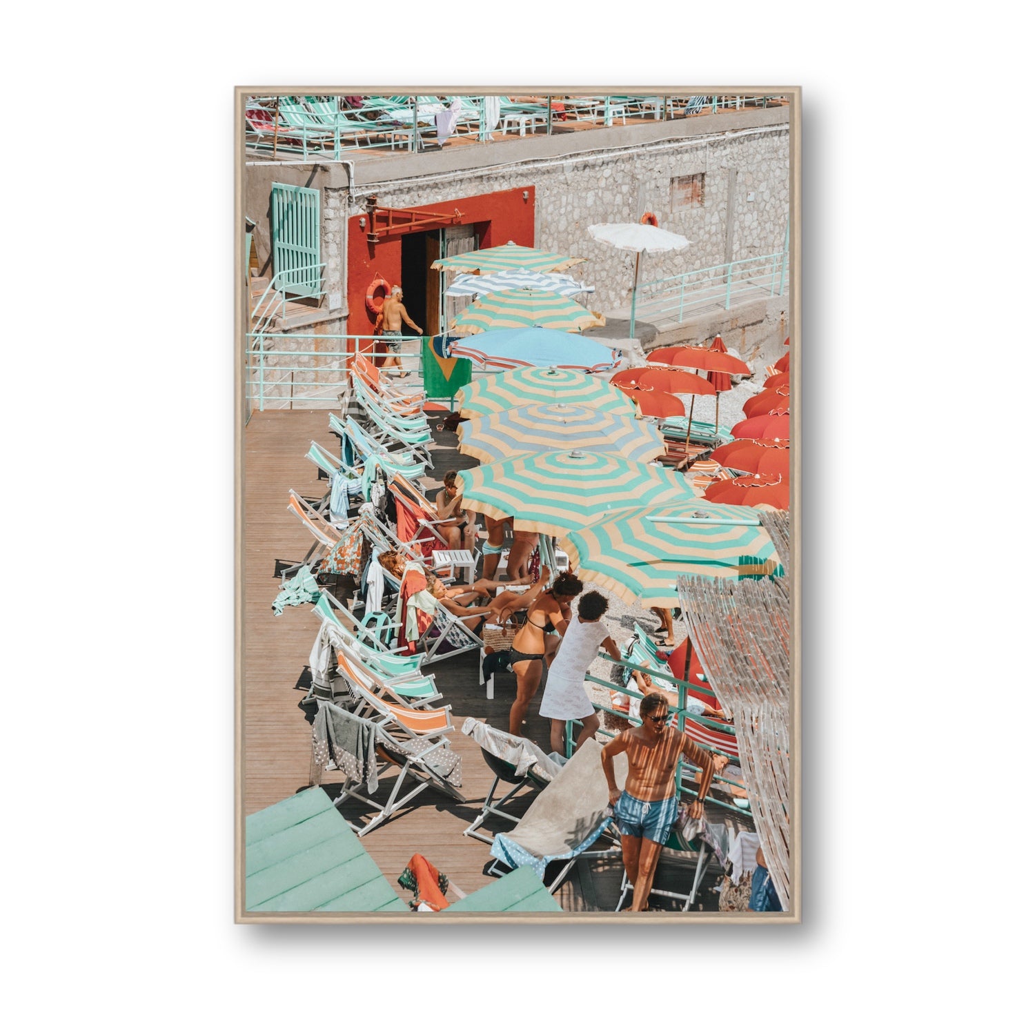Colourful Canopy fine art print, Capri, Italy, Statement, Natural Oak Float Frame, Fine Art Canvas