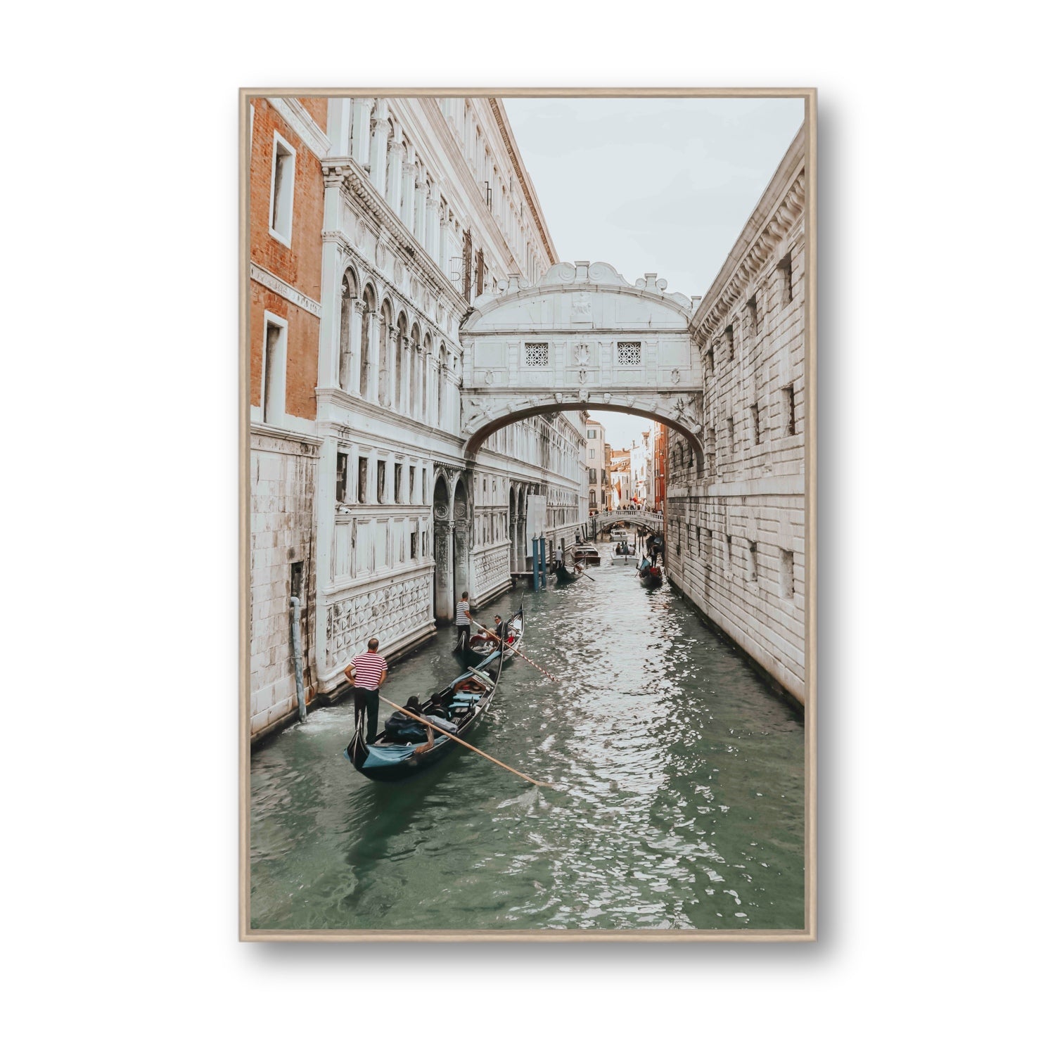 Bridge of Sighs Venice Gondola Italian wall art Statement fine art canvas in natural oak float frame