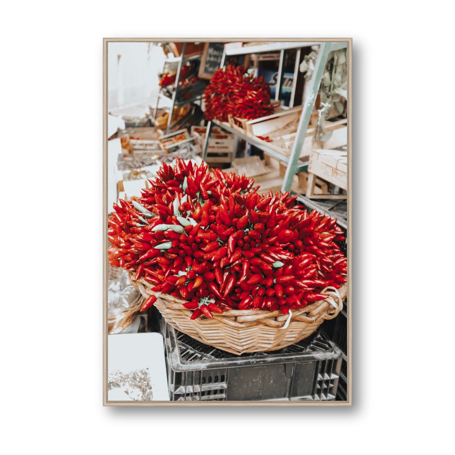 Spicy Bunch Puglia Italian wall art Statement fine art canvas in natural oak float frame