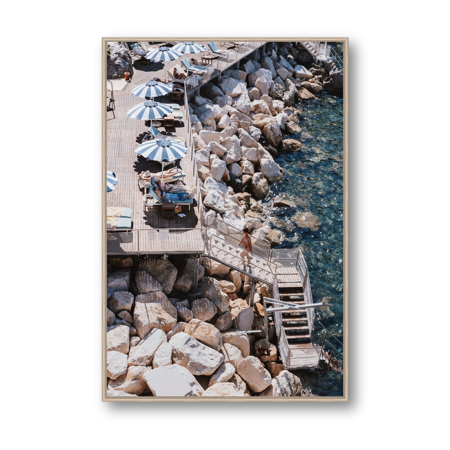 Life On The Shore fine art print, Ischia, Italy, Statement, Natural Oak Float Frame, Fine Art Canvas
