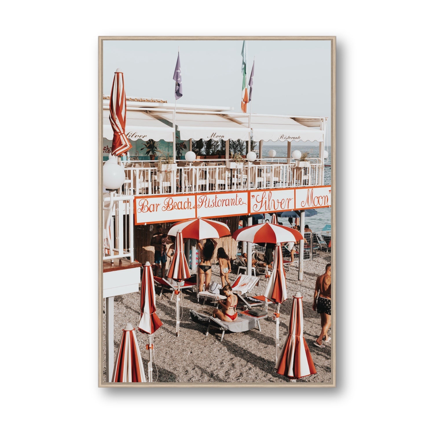 Vintage Amalfi Amalfi Mediterranean wall art Statement fine art canvas in natural oak float frame