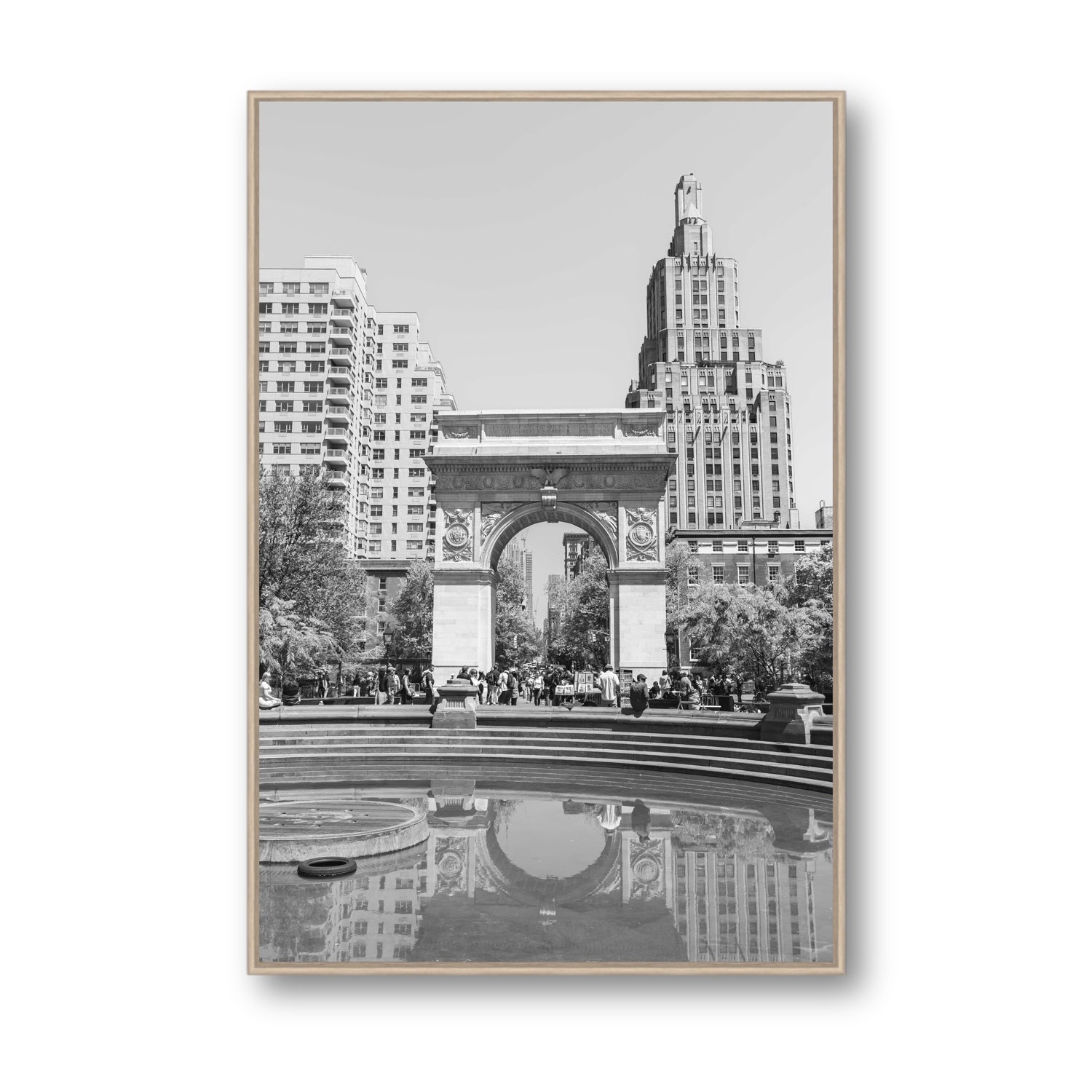 Washington Skyline New York NYC Black & White wall art Statement fine art canvas in natural oak float frame