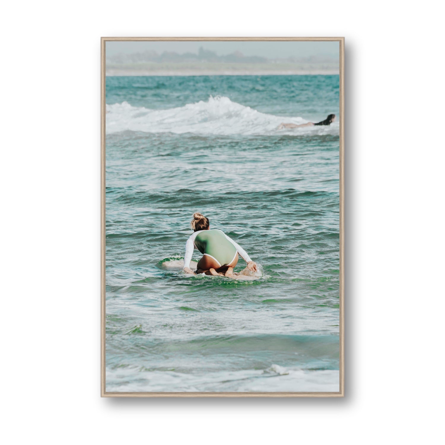 Quincy Byron Bay Surf coastal wall art Statement fine art canvas in natural oak float frame