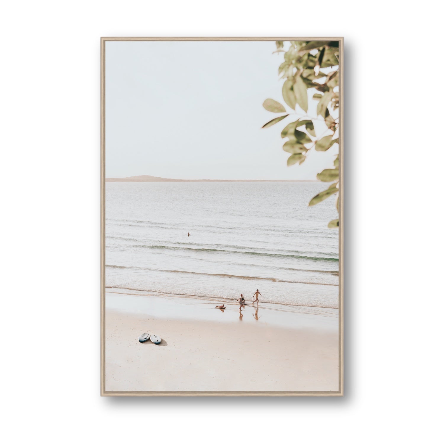 Walking On Sunshine fine art print, Noosa, Australia, coastal scenes artwork, Statement, Natural Oak Float Frame, Fine Art Canvas