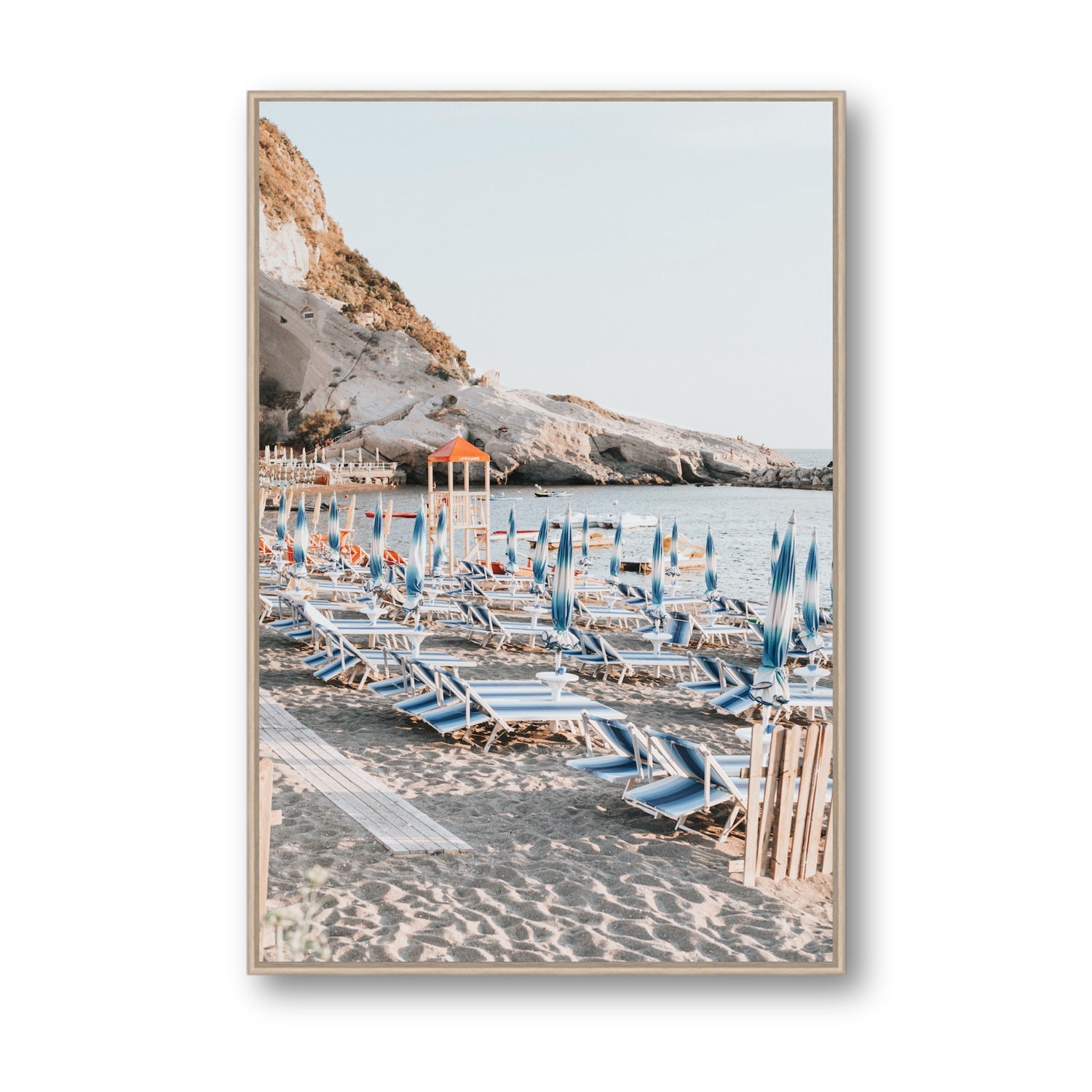 The Golden Hour Ischia Italian coastal wall art Statement fine art canvas in natural oak float frame