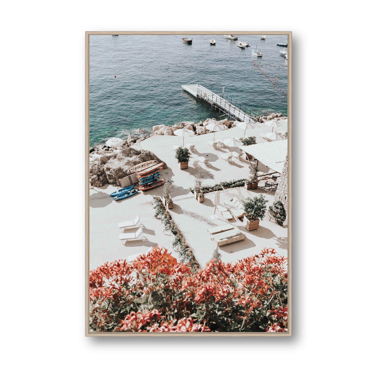 A Work of Art Amalfi coastal wall art Statement fine art canvas in natural oak float frame