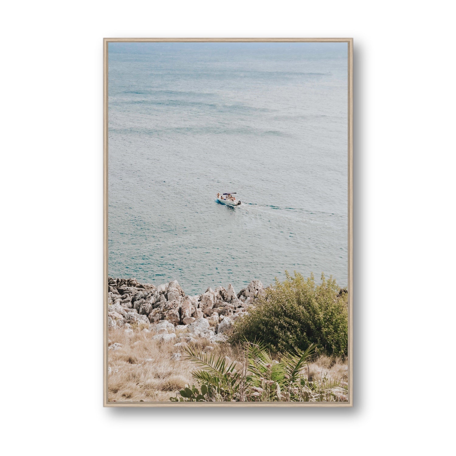 Puglian Departure Puglia coastal Italian wall art Statement fine art canvas in natural oak float frame