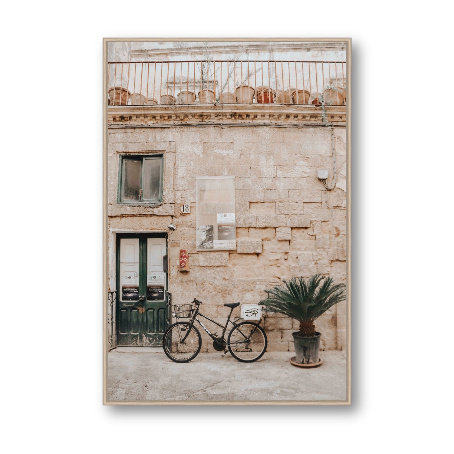 Golden Facades Puglia Lecce Italian wall art Statement fine art canvas in natural oak float frame