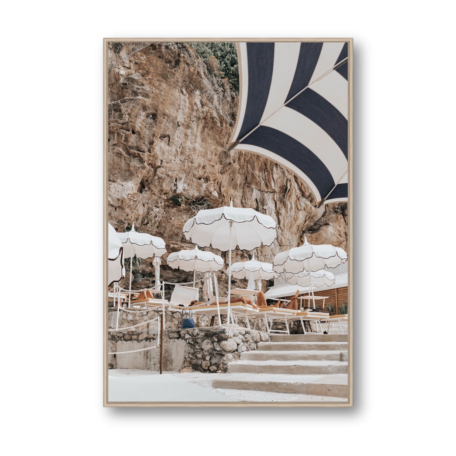 Rocky Refuge fine art print, Positano, Italy, Statement, Natural Oak Float Frame, Fine Art Canvas