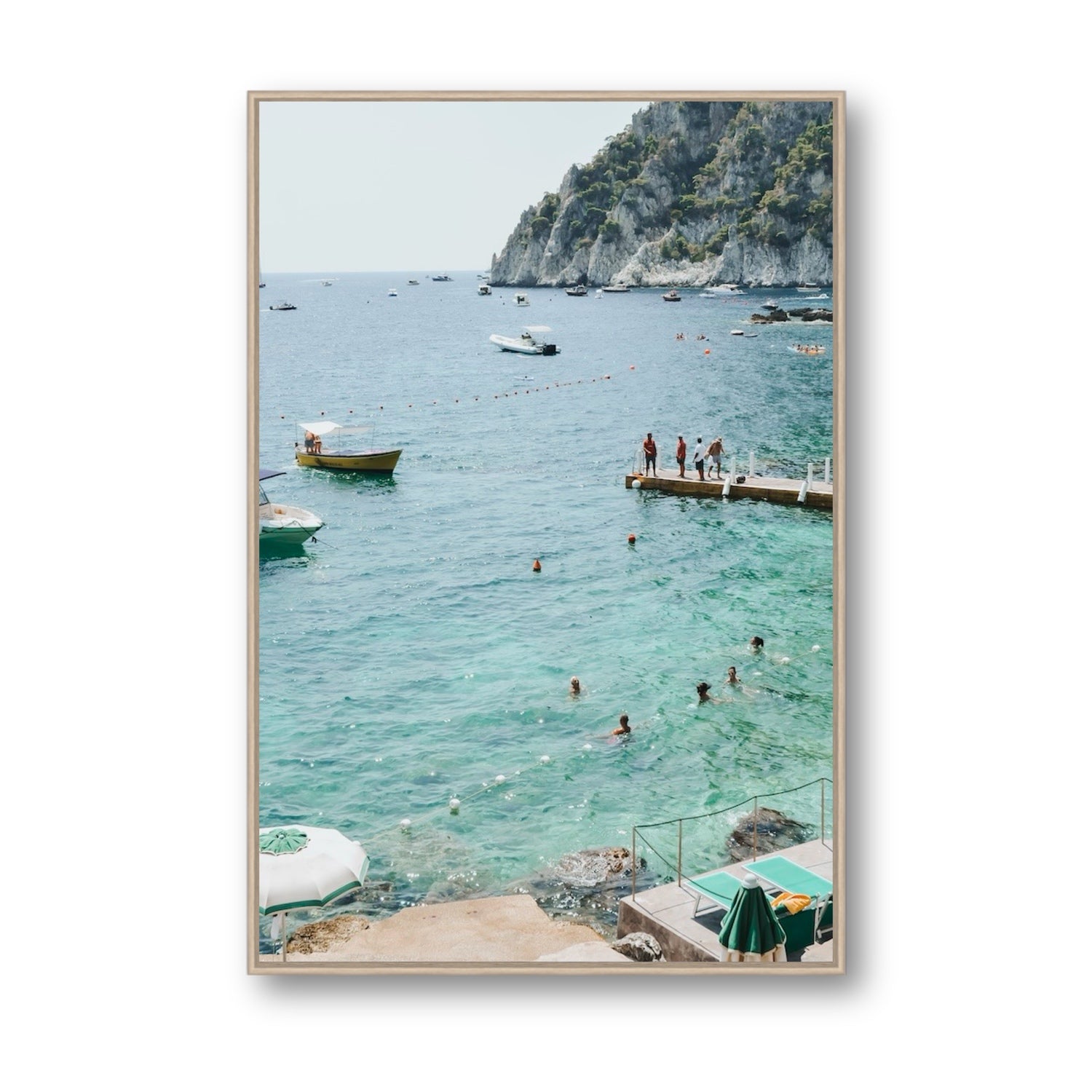 Delizia Pomeridiana Capri coastal wall art Statement fine art canvas in natural oak float frame