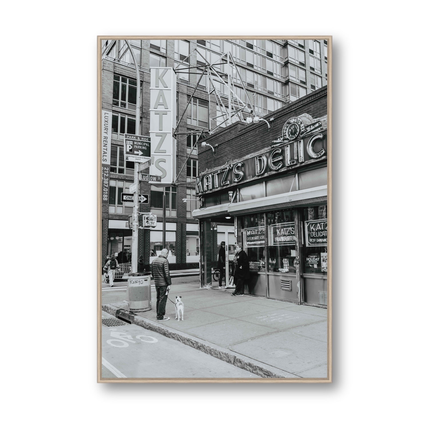 Graphite Gotham New York NYC Black & White wall art Statement fine art canvas in natural oak float frame