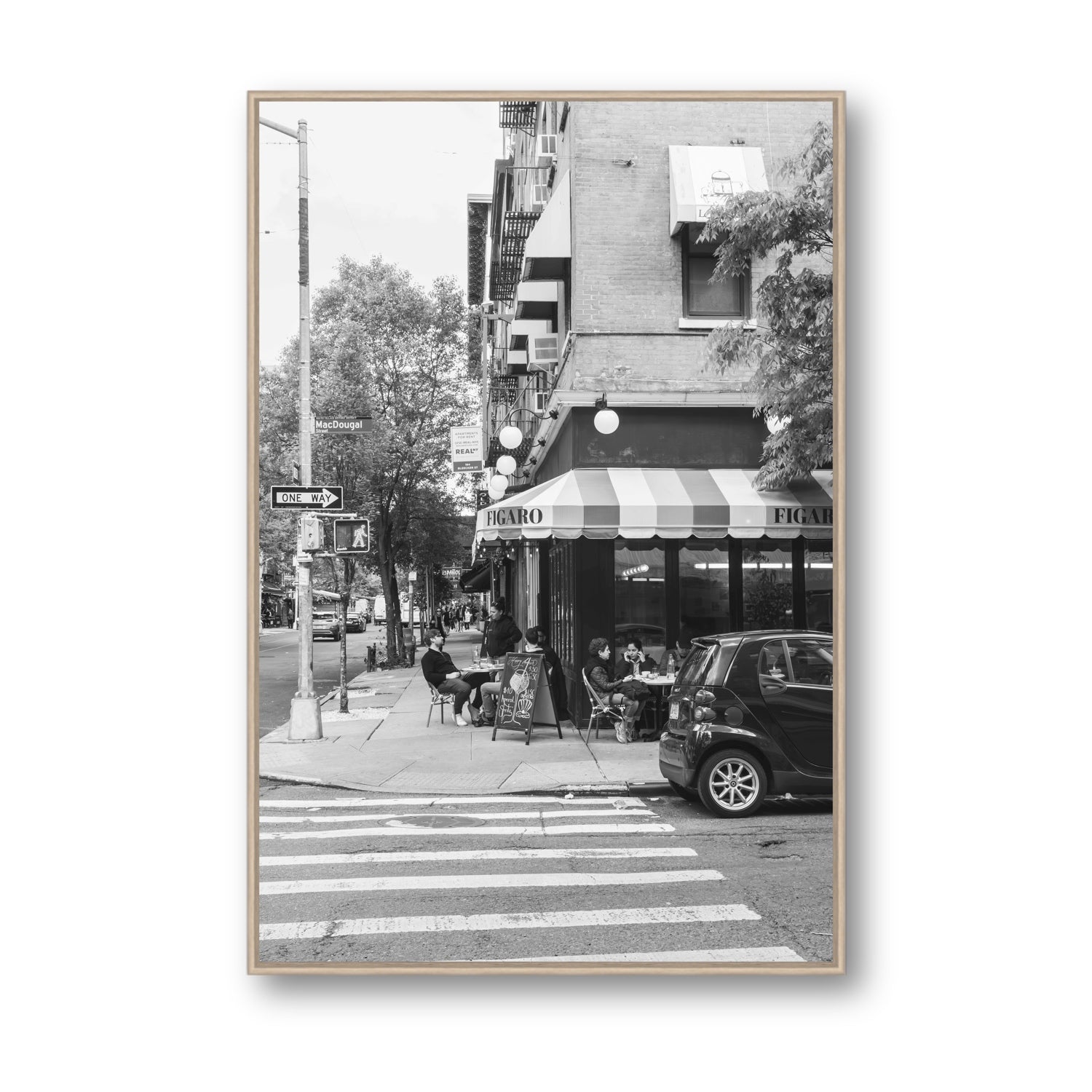 Figaro New York NYC Black & White wall art Statement fine art canvas in natural oak float frame