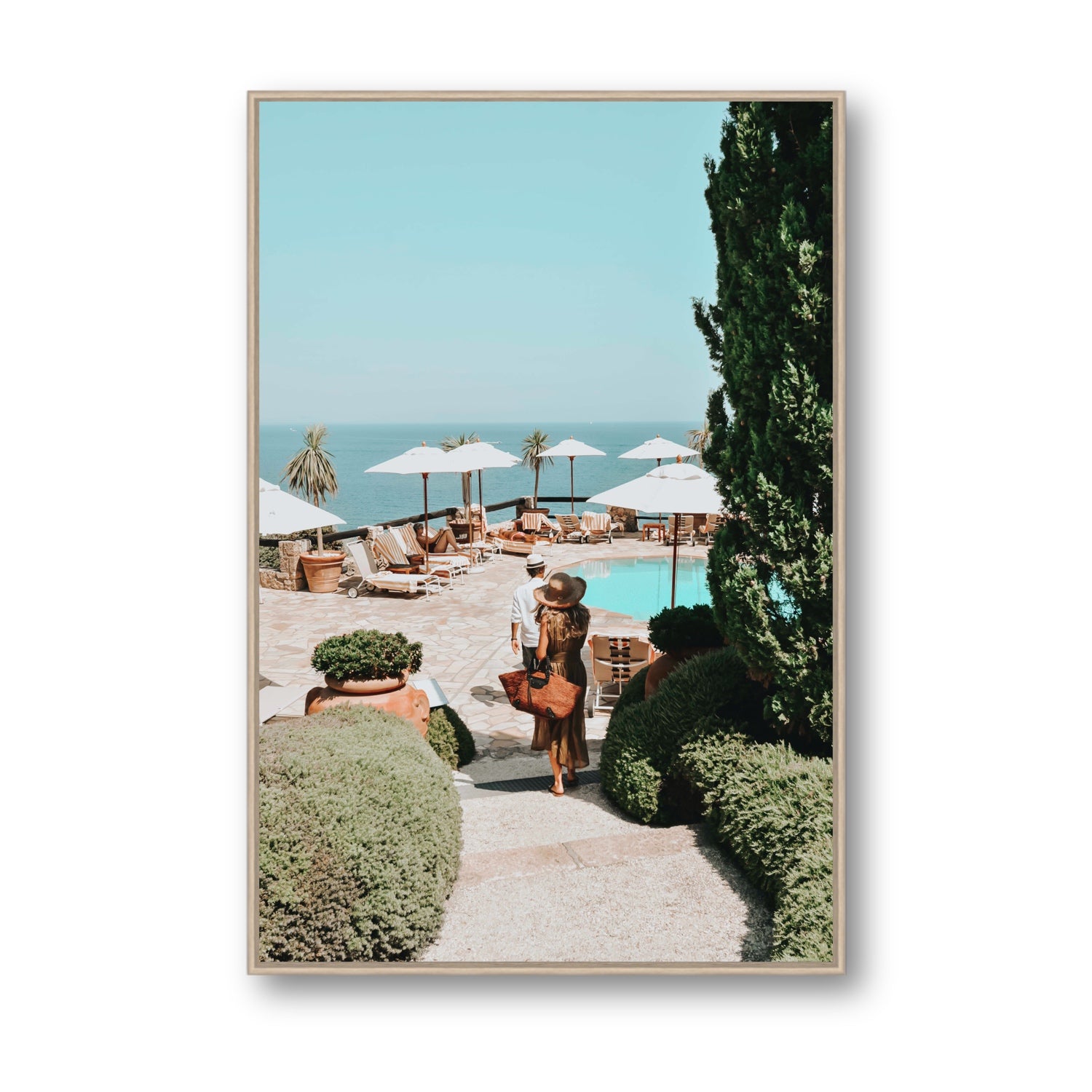 The World Is Your Catwalk Tuscany coastal wall art Statement fine art canvas in natural oak float frame