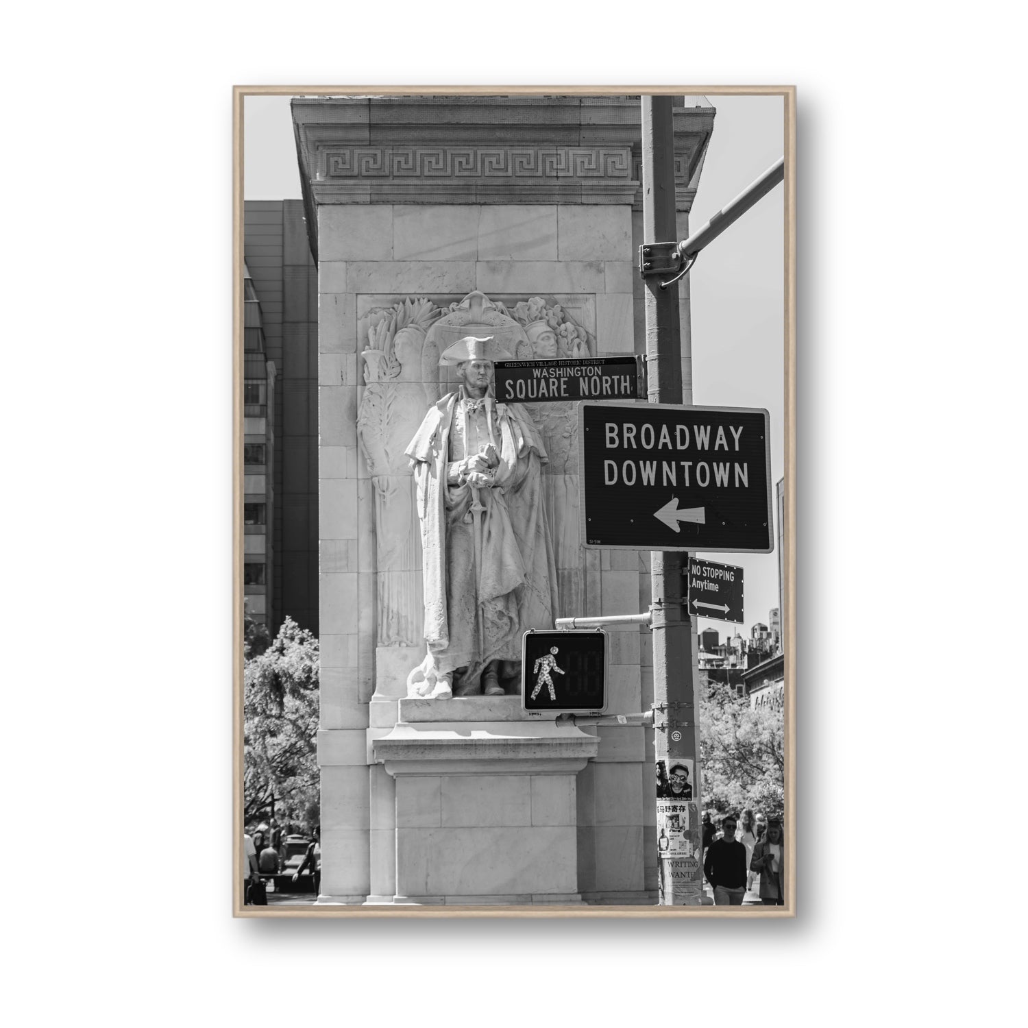 Silent Sentinels New York NYC Black & White wall art Statement fine art canvas in natural oak float frame
