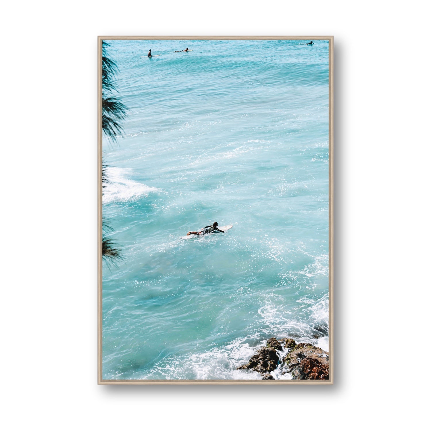 Blue Crush fine art print, Byron Bay, Australia, Statement, Natural Oak Float Frame, Fine Art Canvas