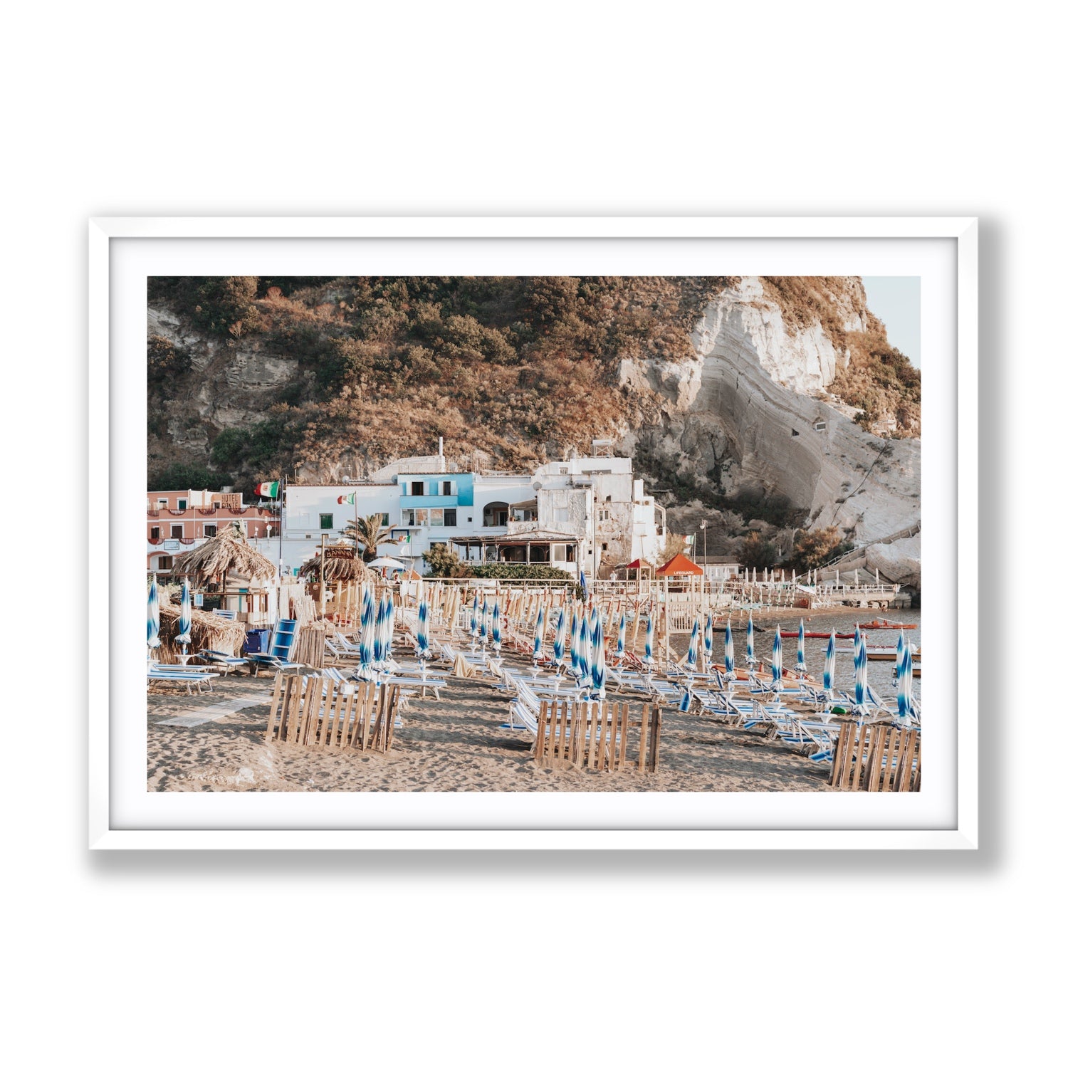 Sant' Angelo Ischia Italian coastal wall art Gallery fine art print in white frame with matboard