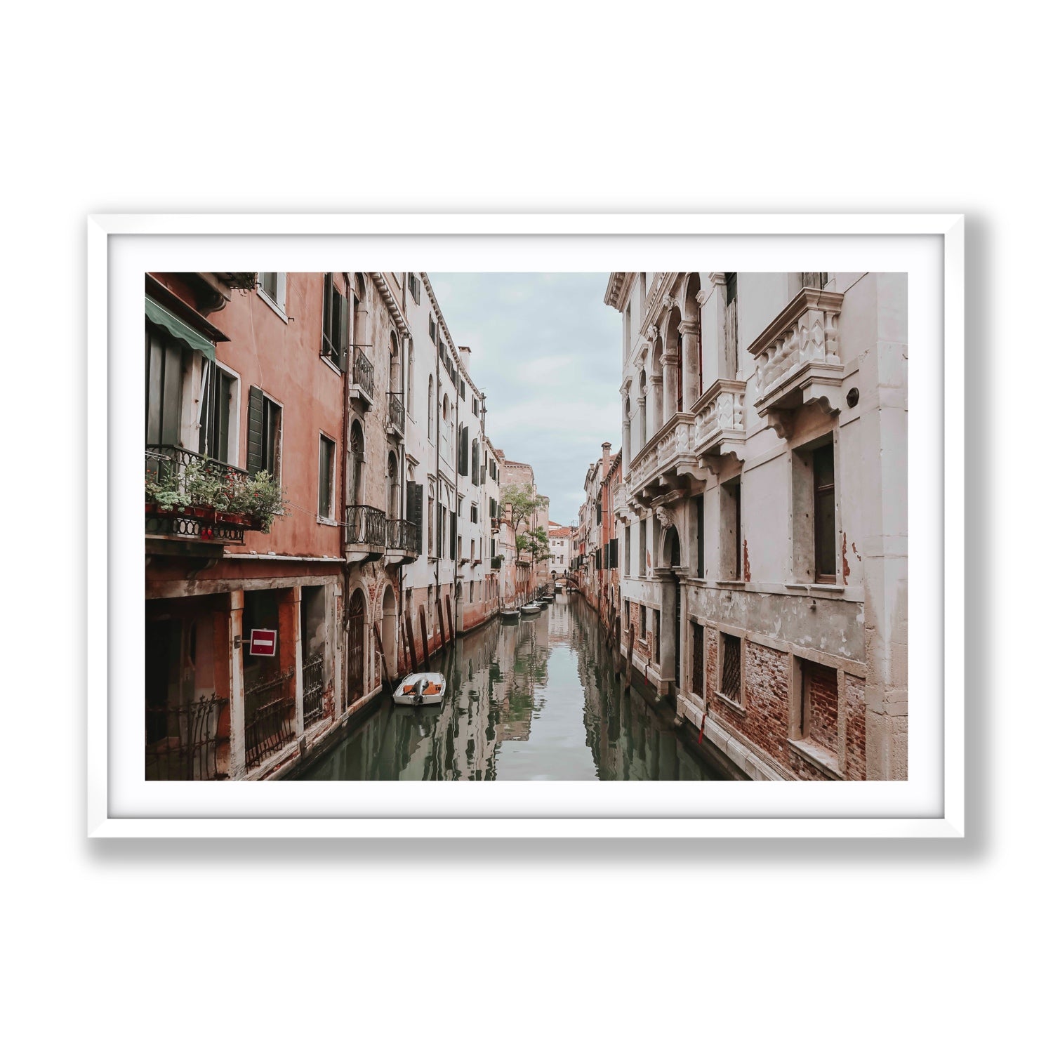 The Floating City Venice Canal Italian decor wall art Gallery fine art print in white frame with matboard