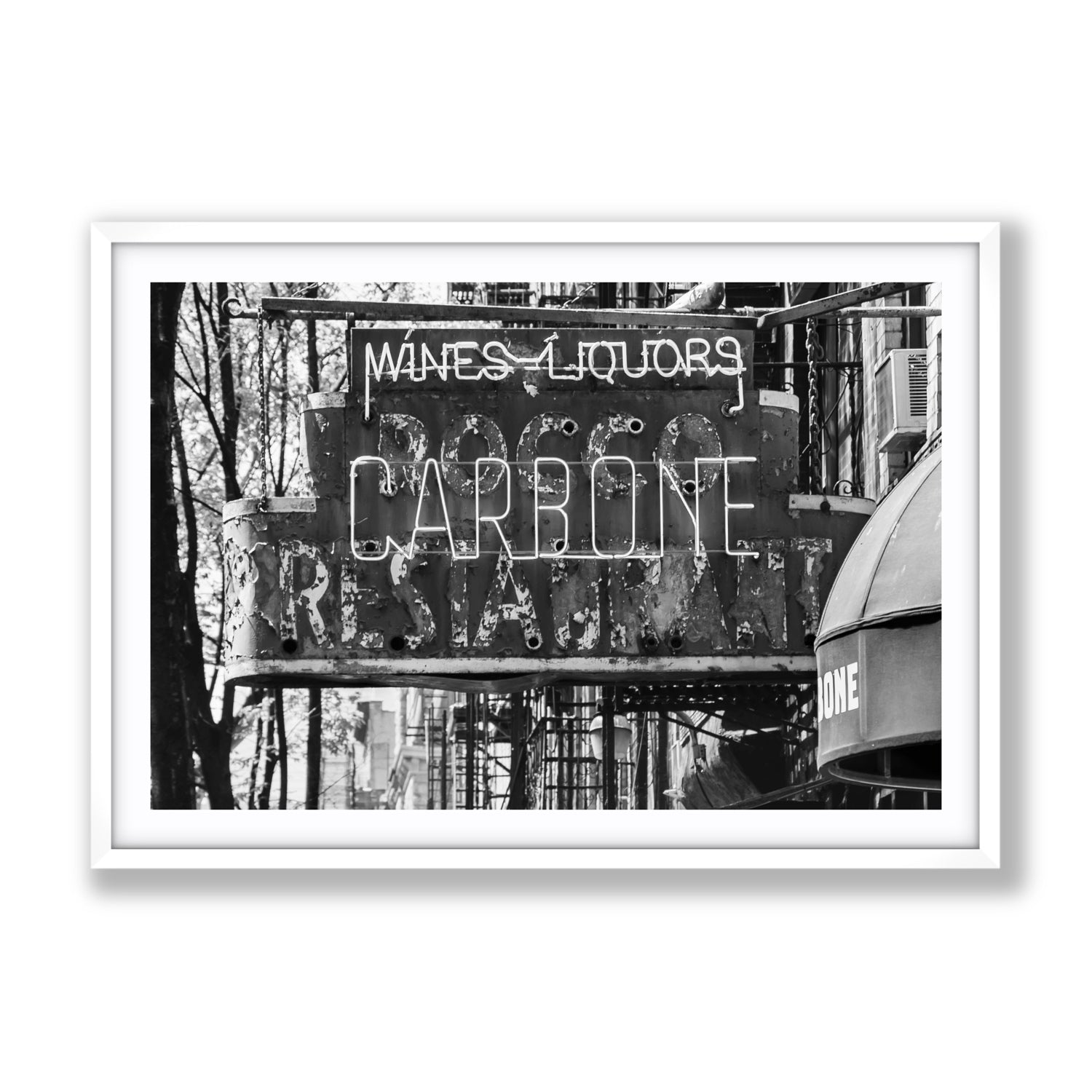 Thompson Street New York NYC Black & White wall art Gallery fine art print in white frame with matboard