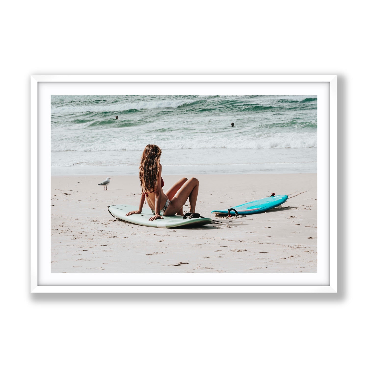 Ciao Bella Byron Bay Surf coastal wall art Gallery fine art print in white frame with matboard