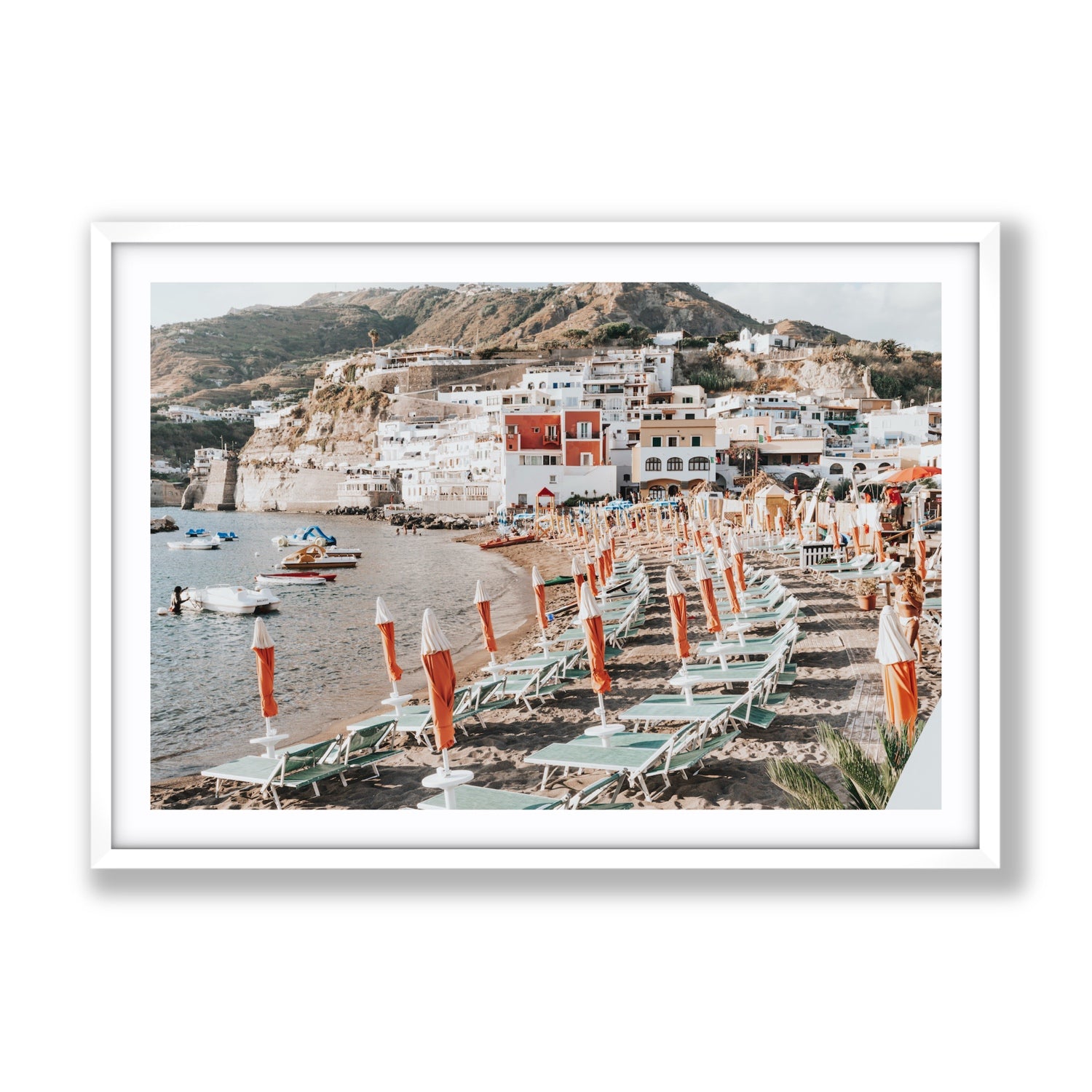 Sole Estivo Ischia Italian coastal wall art Gallery fine art print in white frame with matboard