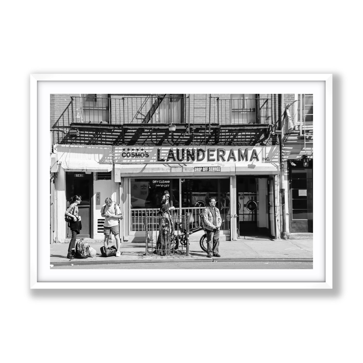 Launderama New York NYC Black & White wall art Gallery fine art print in white frame with matboard