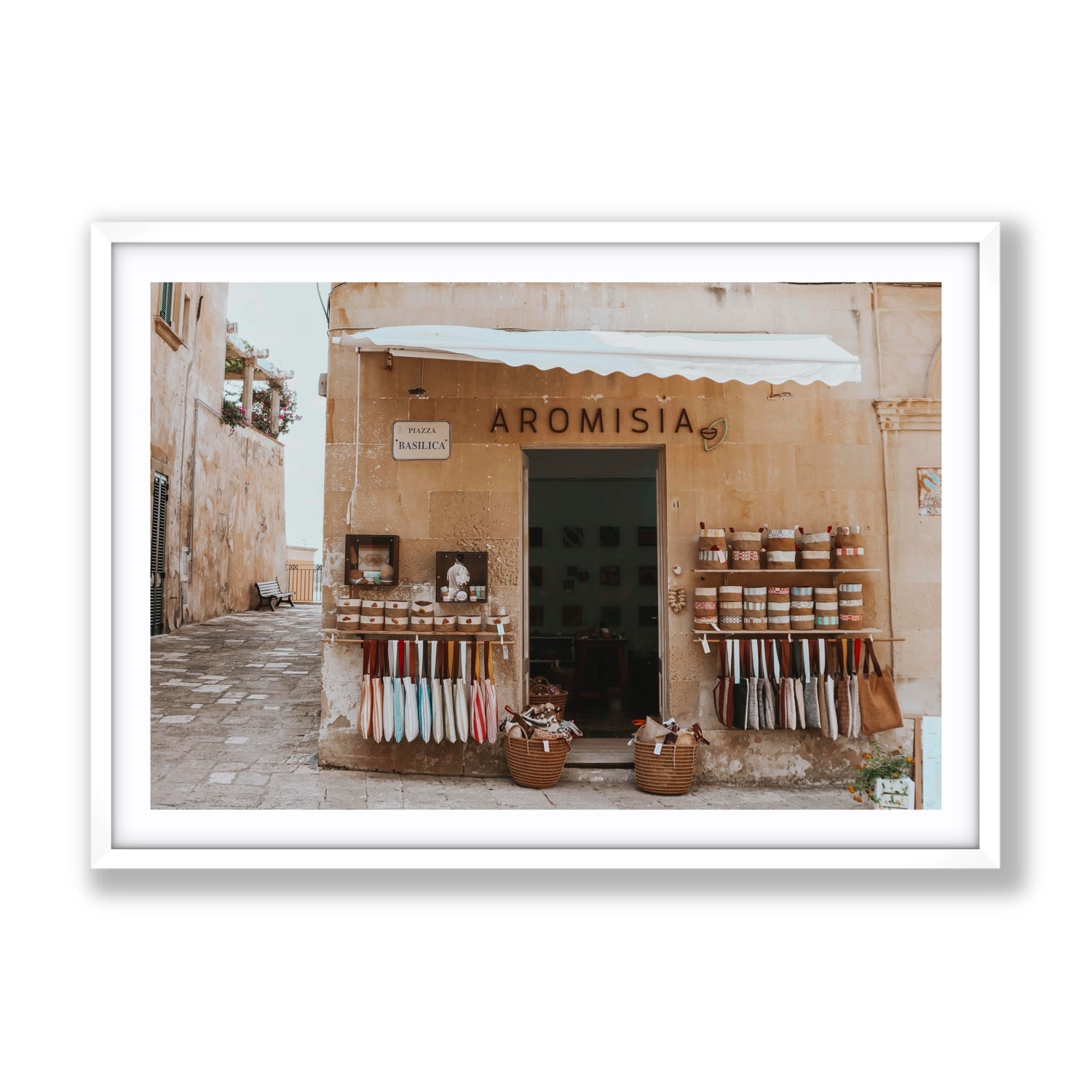 Aromisia Puglia Otranto Italian wall art Gallery fine art print in white frame with matboard