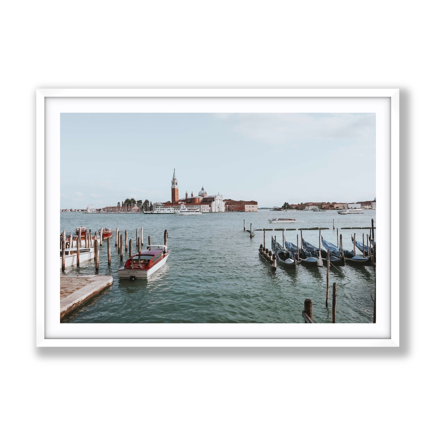 Venetian Waterscape Venice Italian art print Gallery fine art print in white frame with matboard