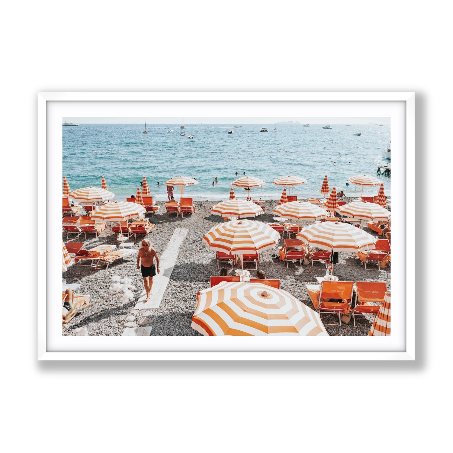 Shoreline Strut Positano wall art Gallery fine art print in white frame with matboard