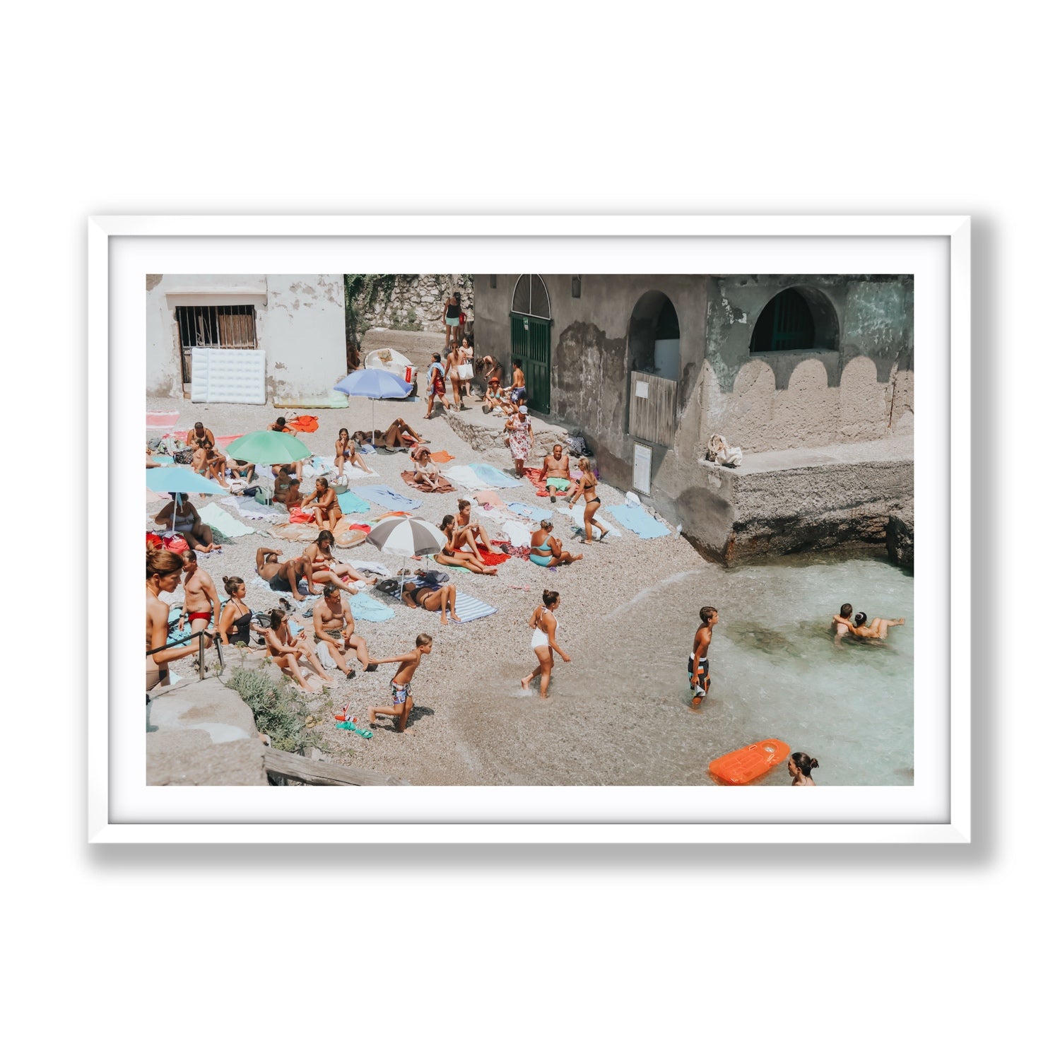 Heatwave Capri beach coastal wall art Gallery fine art print in white frame with matboard