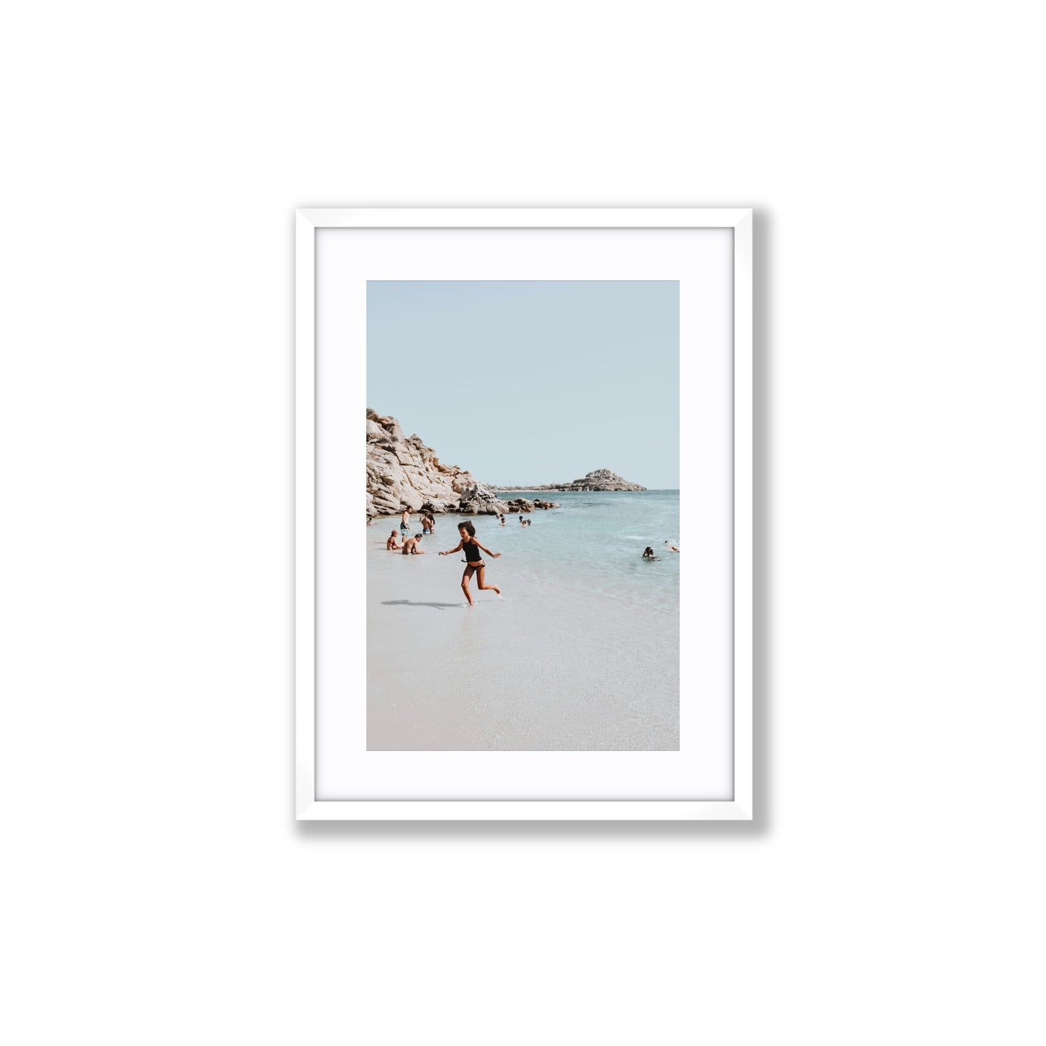 Skipping Angel Mykonos Greek island decor wall art Medium fine art print in white frame with matboard