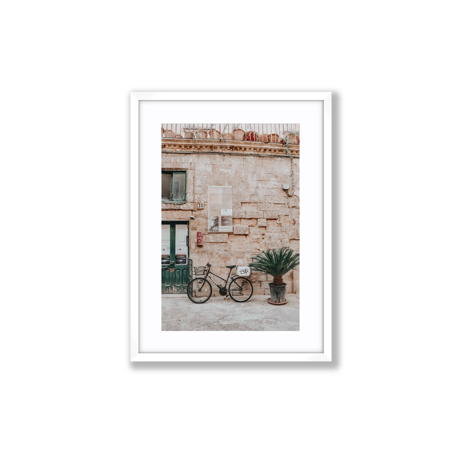 Salento Streets Puglia Lecce Italian wall art Medium fine art print in white frame with matboard