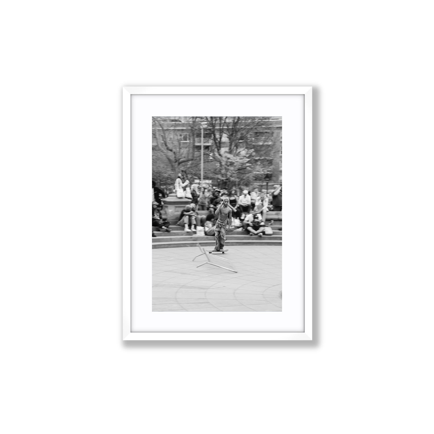 Skate Park Serenade New York NYC Black & White wall art Medium fine art print in white frame with matboard