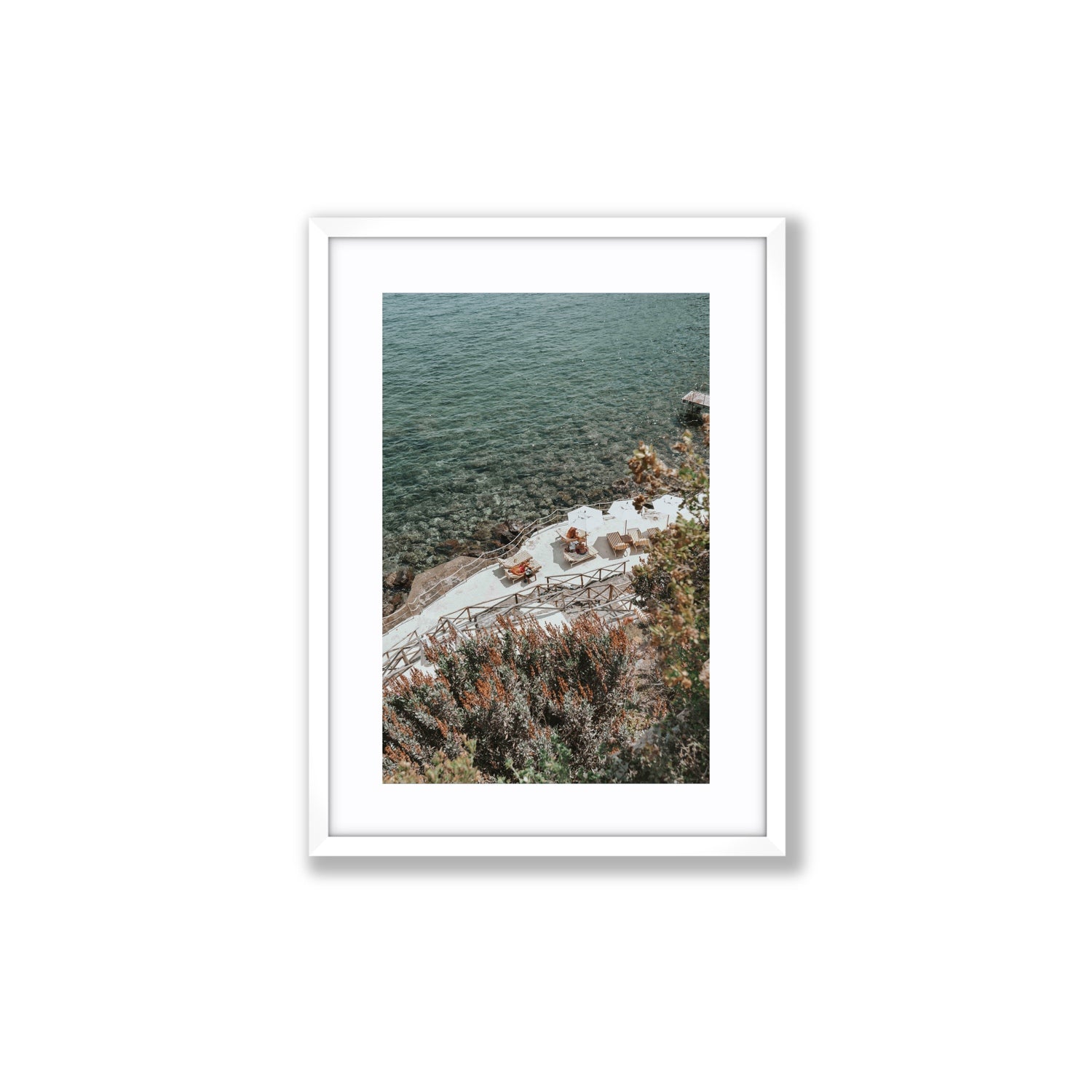 Hidden Gem Tuscany coastal wall art Medium fine art print in white frame with matboard