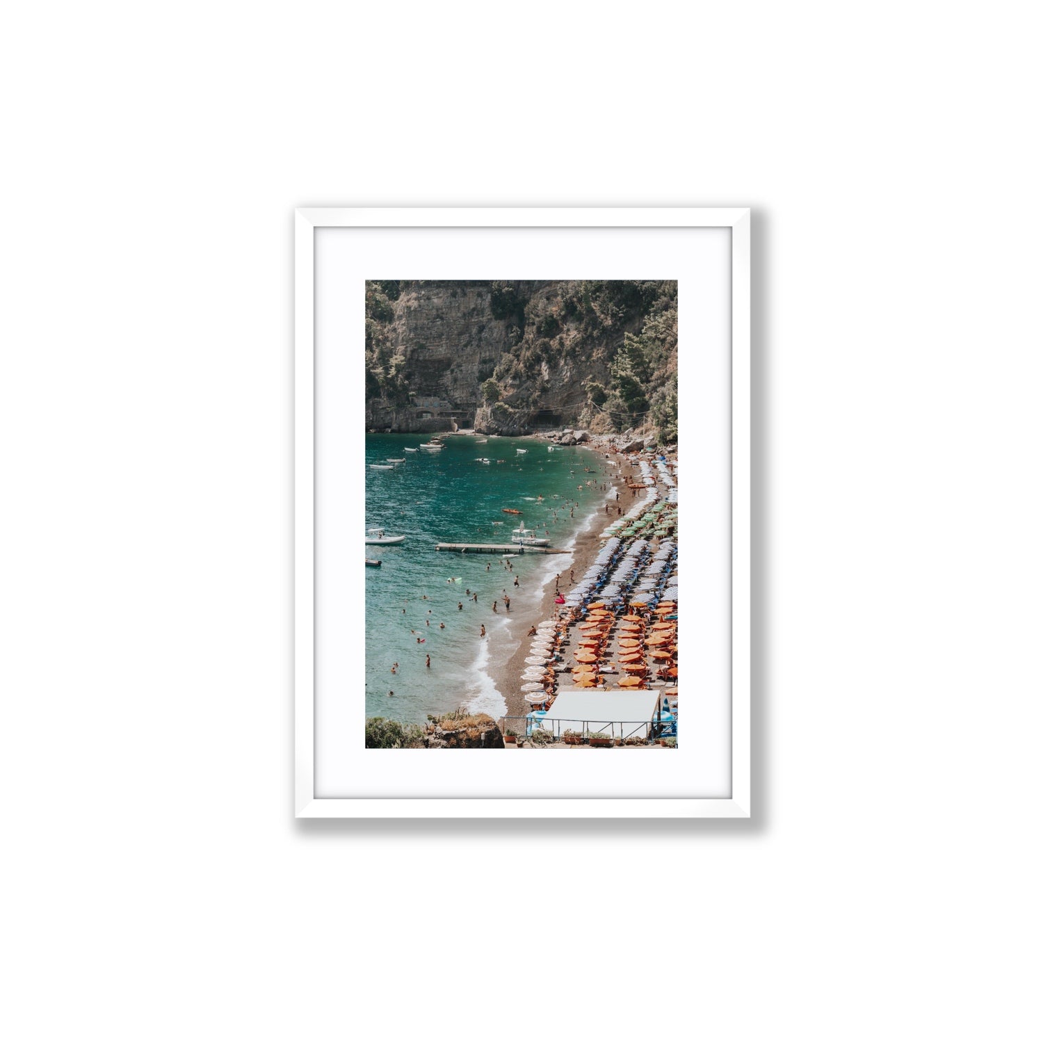 Parasol Panorama fine art print, Positano, Italy, Medium, White Frame · Matboard, Fine Art Print