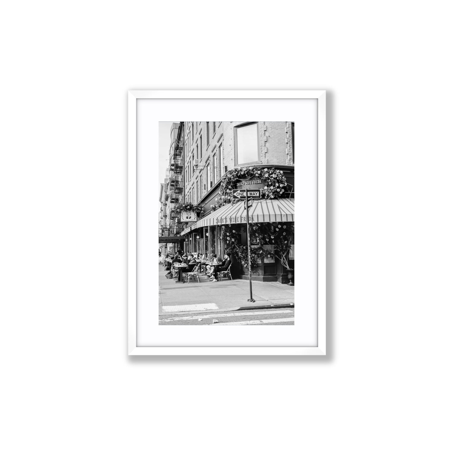 Freda's Feast New York NYC Black & White wall art Medium fine art print in white frame with matboard